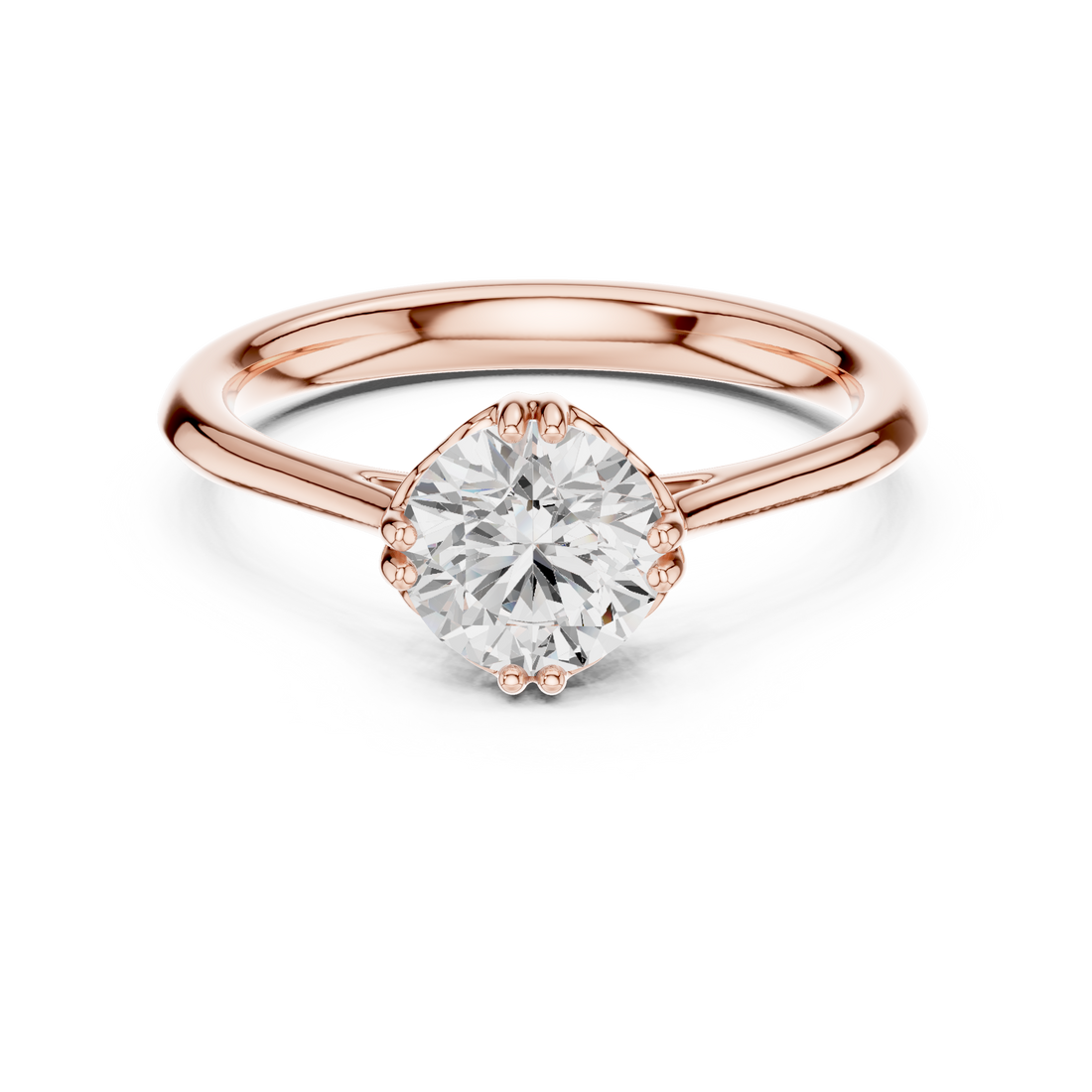 Bold Round Brilliant Cut Diamond Solitaire Engagement Ring with Beaded Prong Setting look