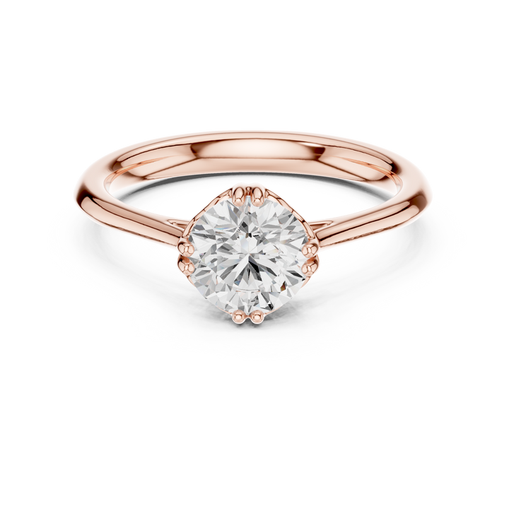 Bold Round Brilliant Cut Diamond Solitaire Engagement Ring with Beaded Prong Setting look