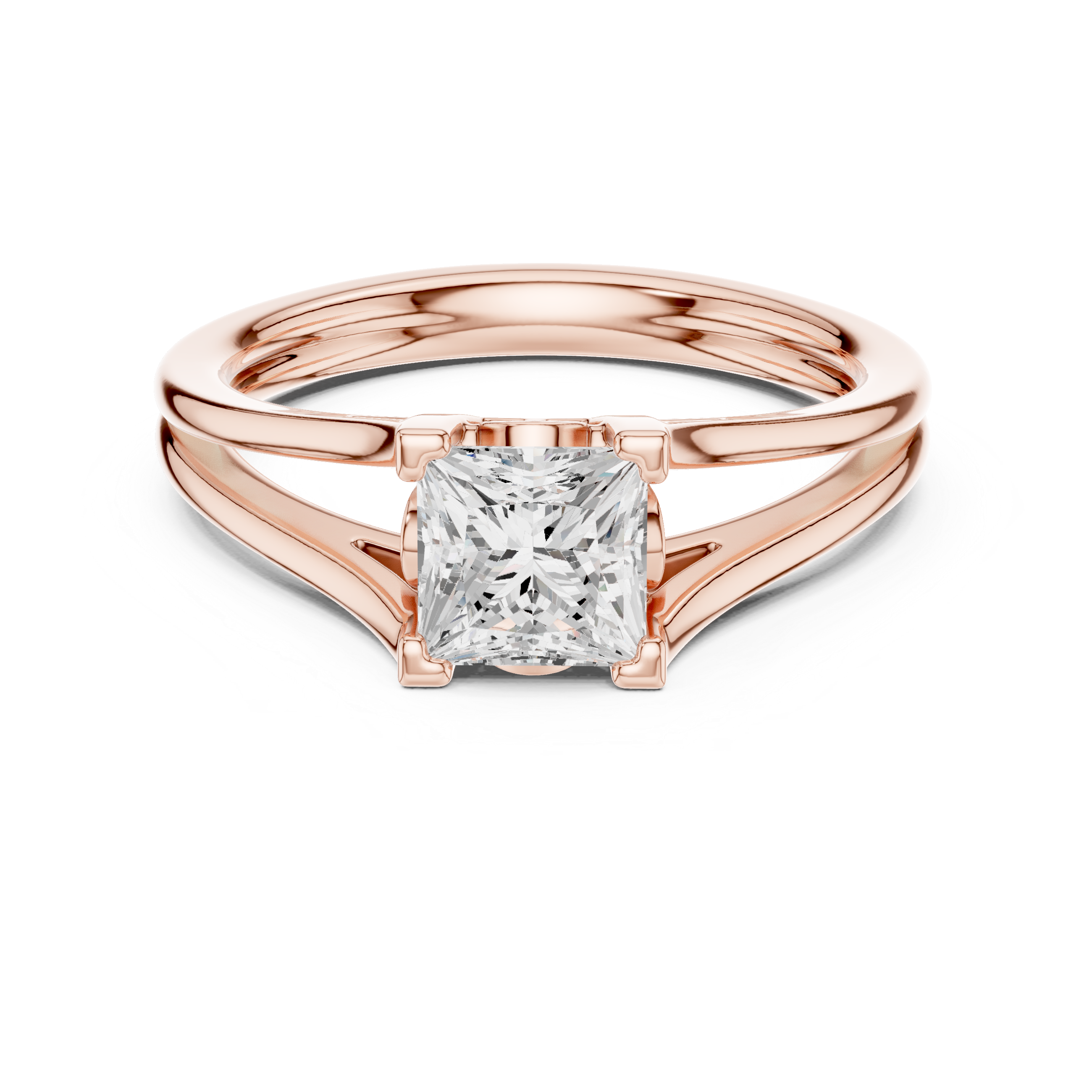 Royal Princess Cut Diamond Solitaire Engagement Ring Split Shank Collet Setting charm