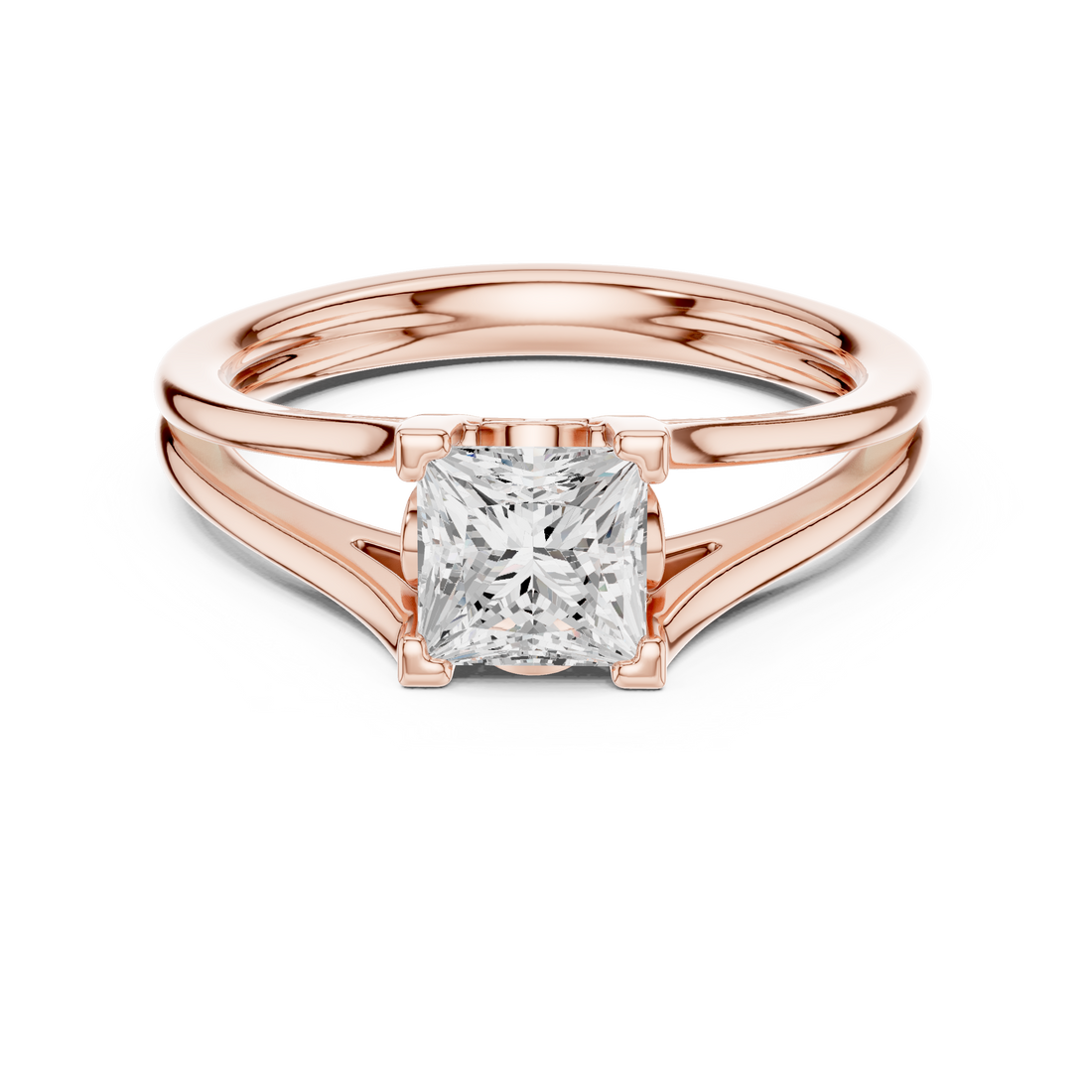 Royal Princess Cut Diamond Solitaire Engagement Ring Split Shank Collet Setting charm