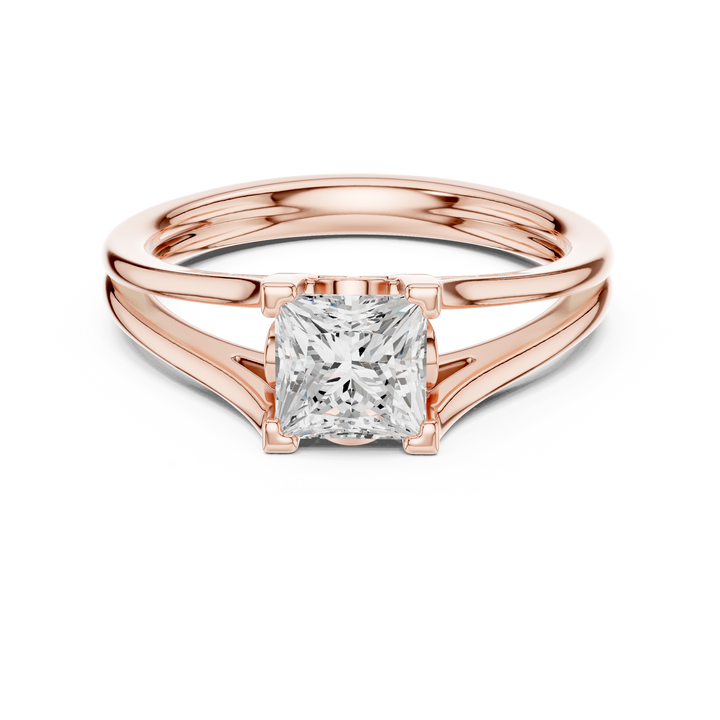 Royal Princess Cut Diamond Solitaire Engagement Ring Split Shank Collet Setting charm