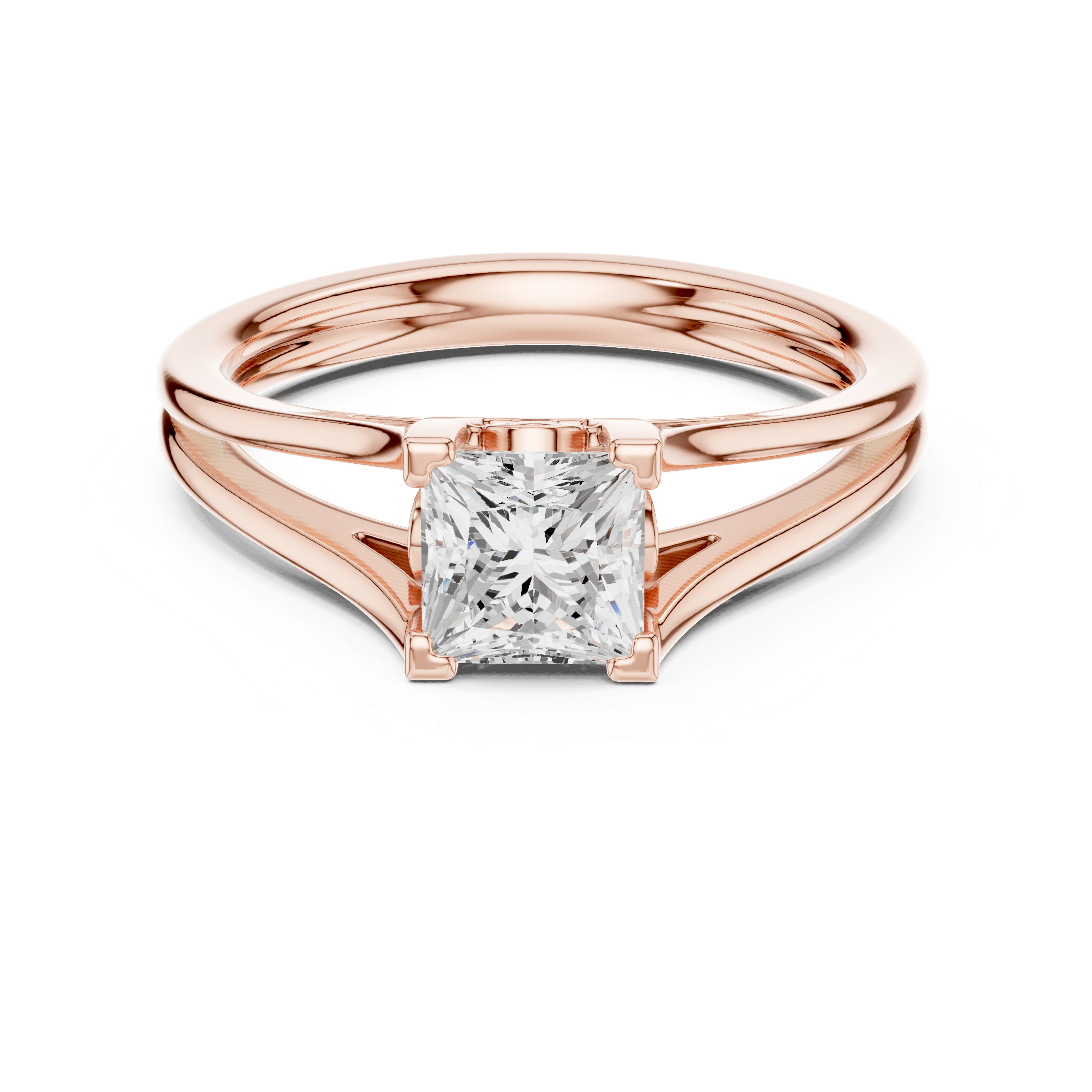 Bold Princess Cut Diamond Solitaire Engagement Ring Split Shank Collet Setting look