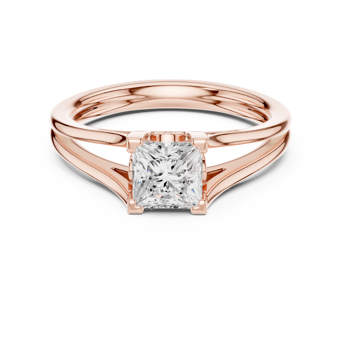 Bold Princess Cut Diamond Solitaire Engagement Ring Split Shank Collet Setting look