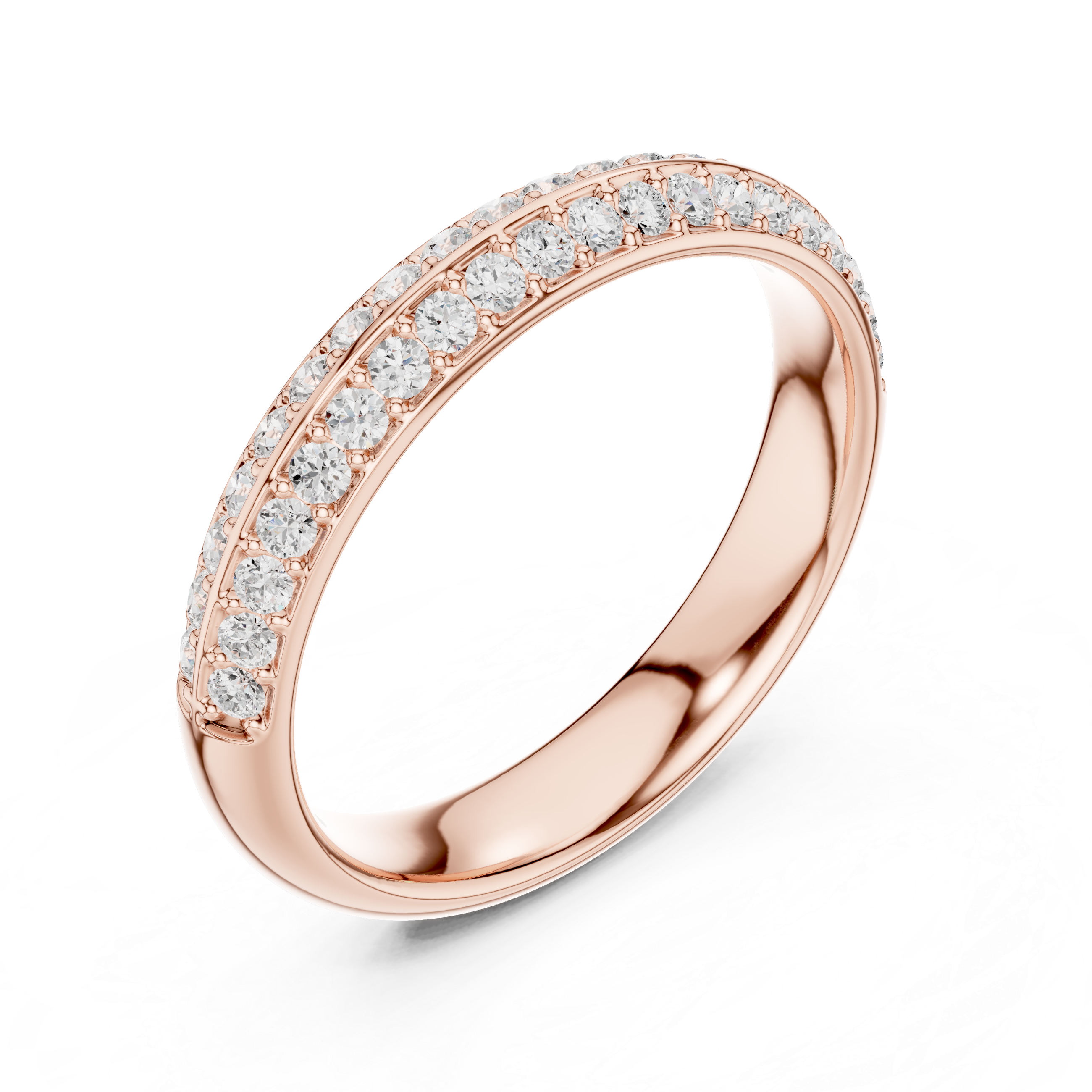 Stylish rose gold infinity ring with delicate diamond accents and modern minimalist finish.