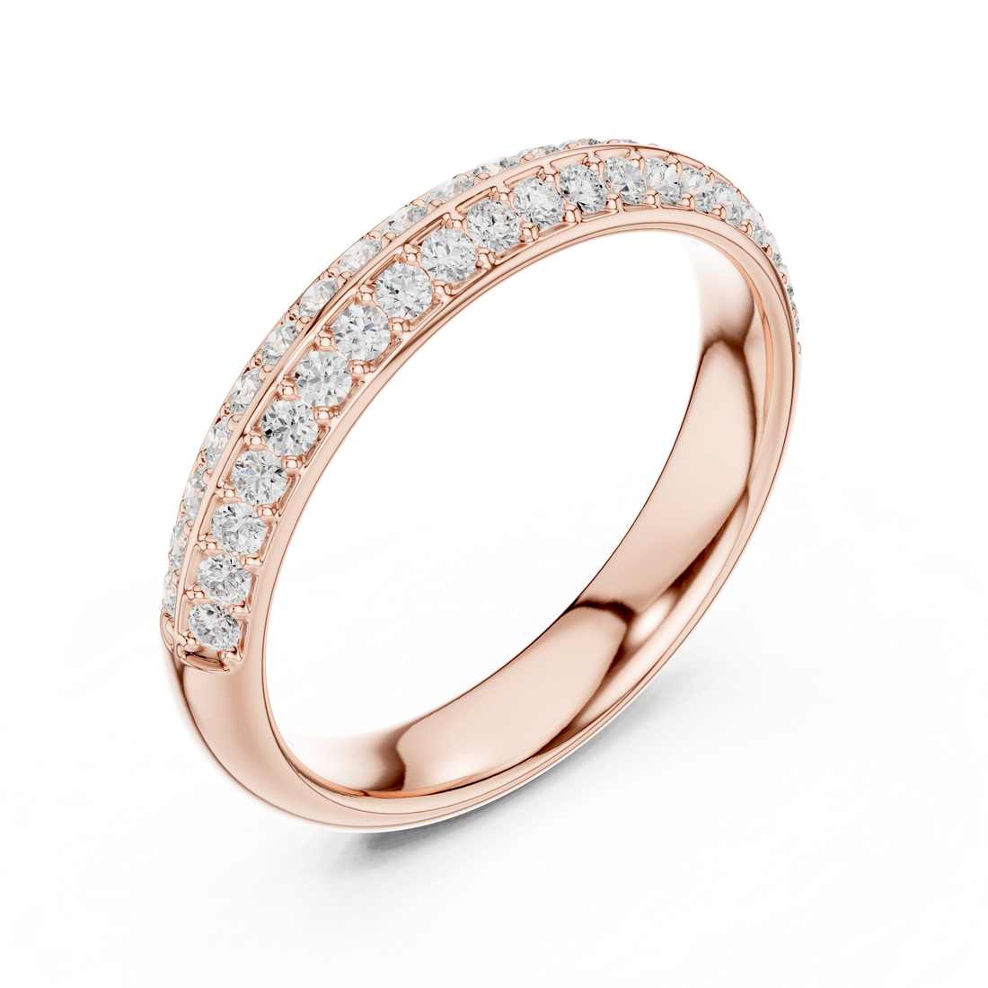 Stylish rose gold infinity ring with delicate diamond accents and modern minimalist finish.