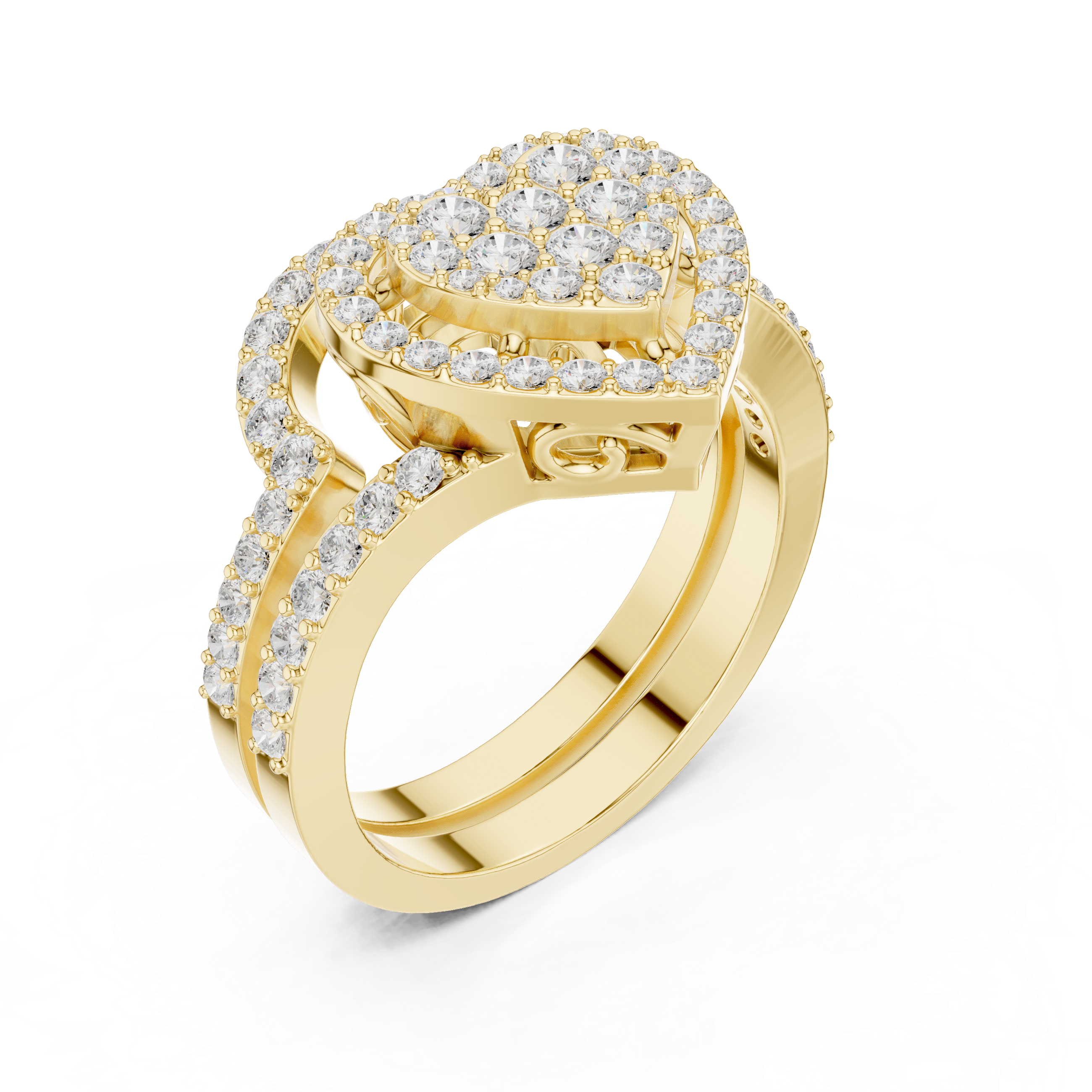 Beautiful white gold halo engagement ring featuring sparkling center diamond with pavé side stones.