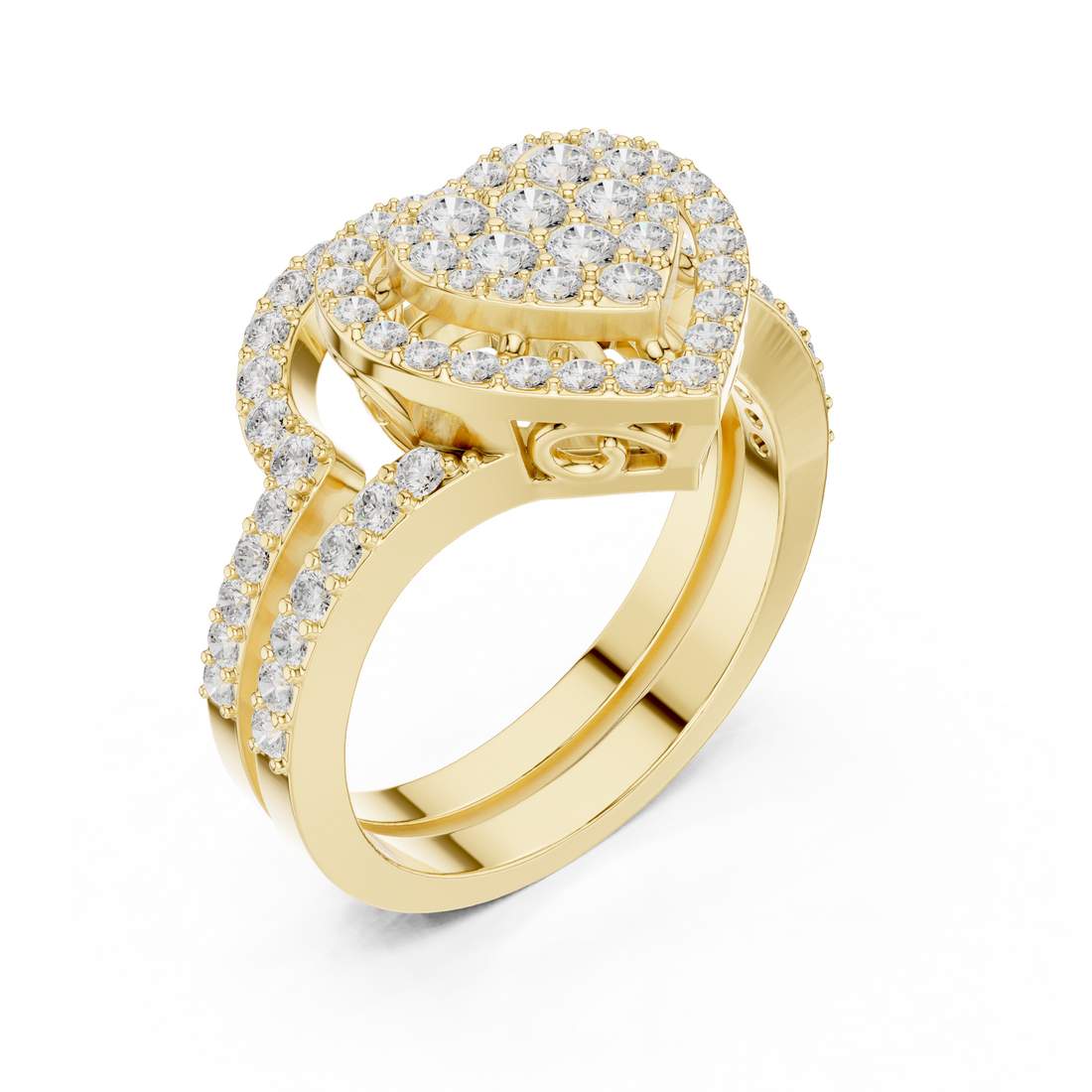 Beautiful white gold halo engagement ring featuring sparkling center diamond with pavé side stones.