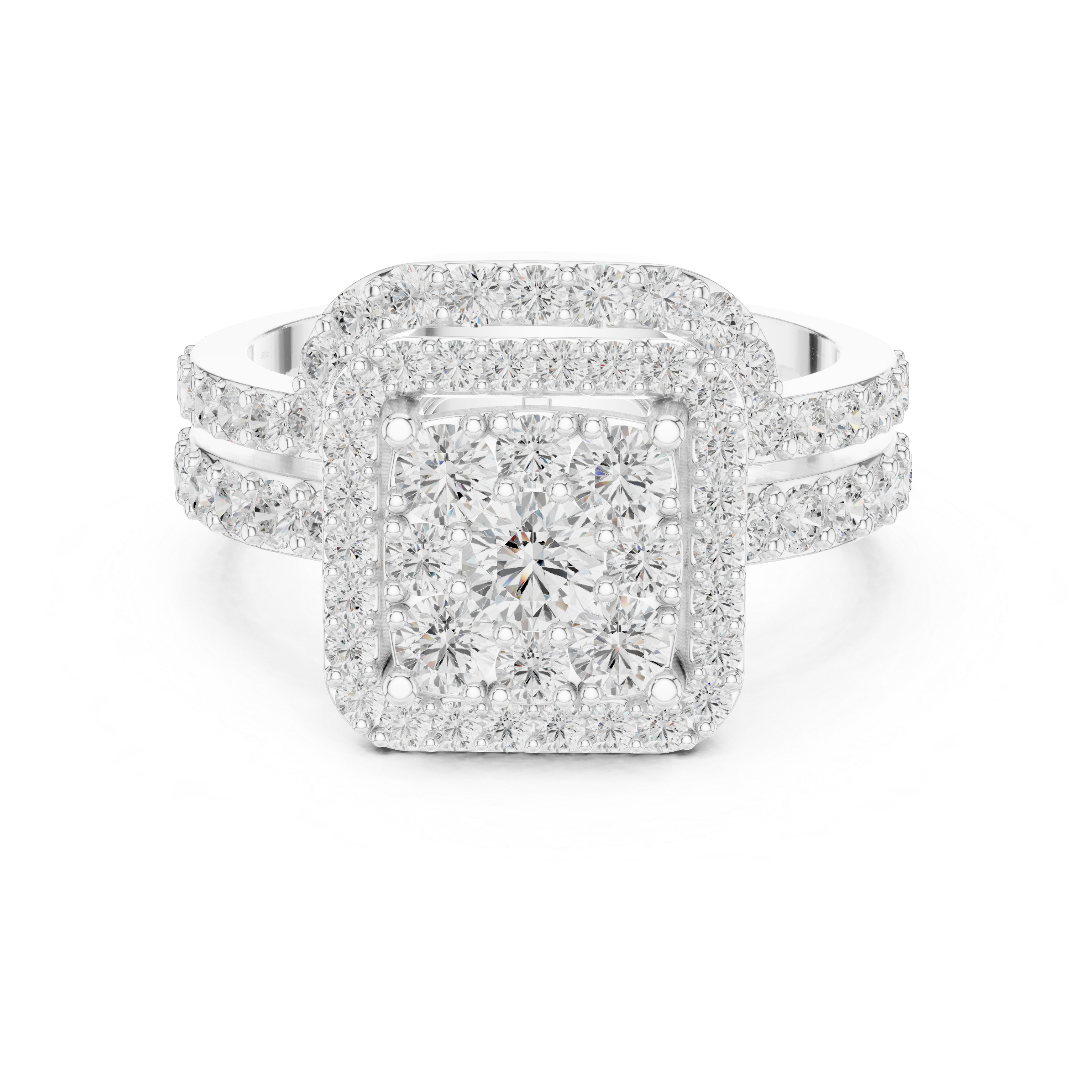 Luxury halo pendant necklace featuring center diamond surrounded by smaller stones.