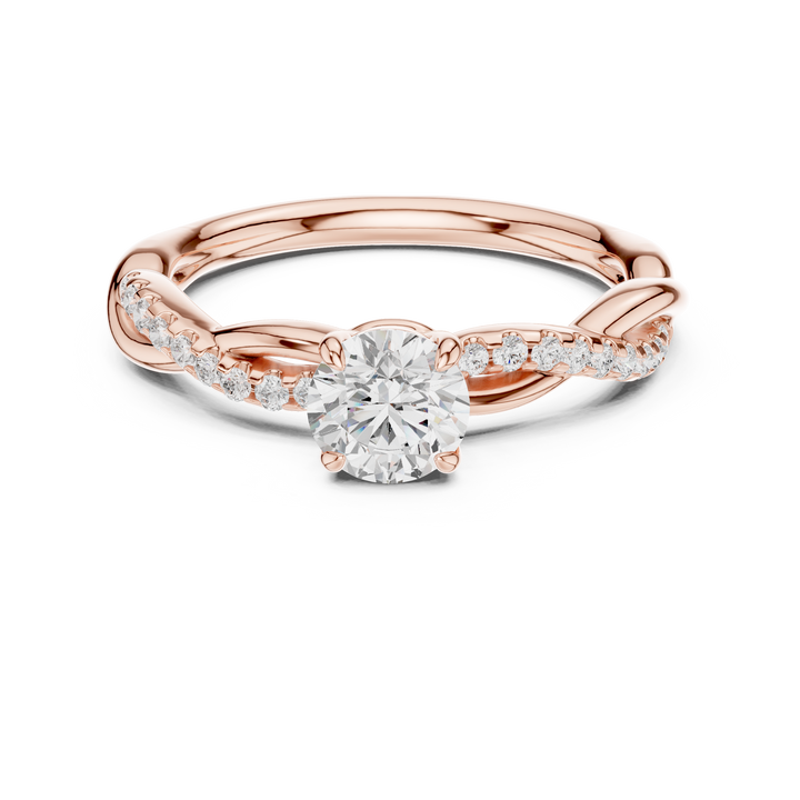 Unique twisted band diamond ring with intertwined metal design and premium craftsmanship.