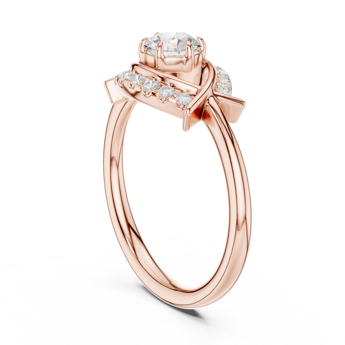 Beautiful white gold halo engagement ring featuring sparkling center diamond with pavé side stones.