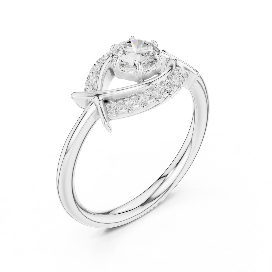 Modern geometric diamond ring with sharp angles and contemporary luxury finish.