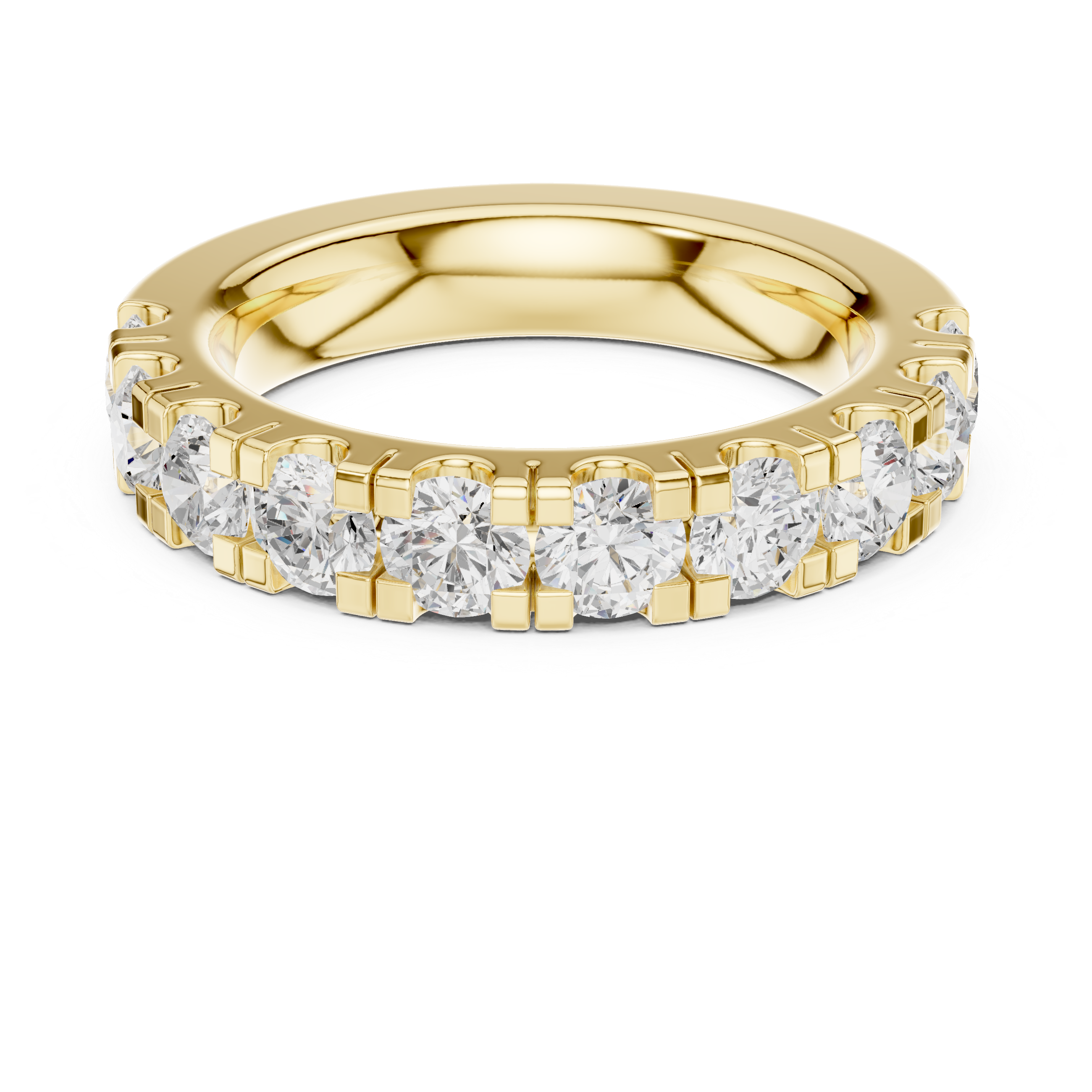 Classic yellow gold wedding band with smooth polished surface and timeless comfort fit design.