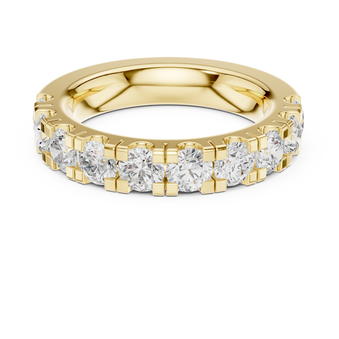 Classic yellow gold wedding band with smooth polished surface and timeless comfort fit design.