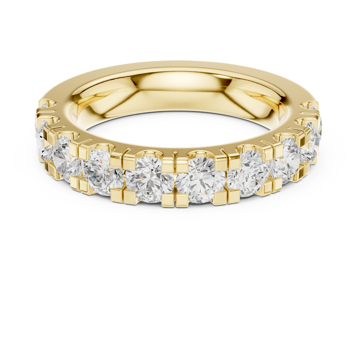 Classic yellow gold wedding band with smooth polished surface and timeless comfort fit design.