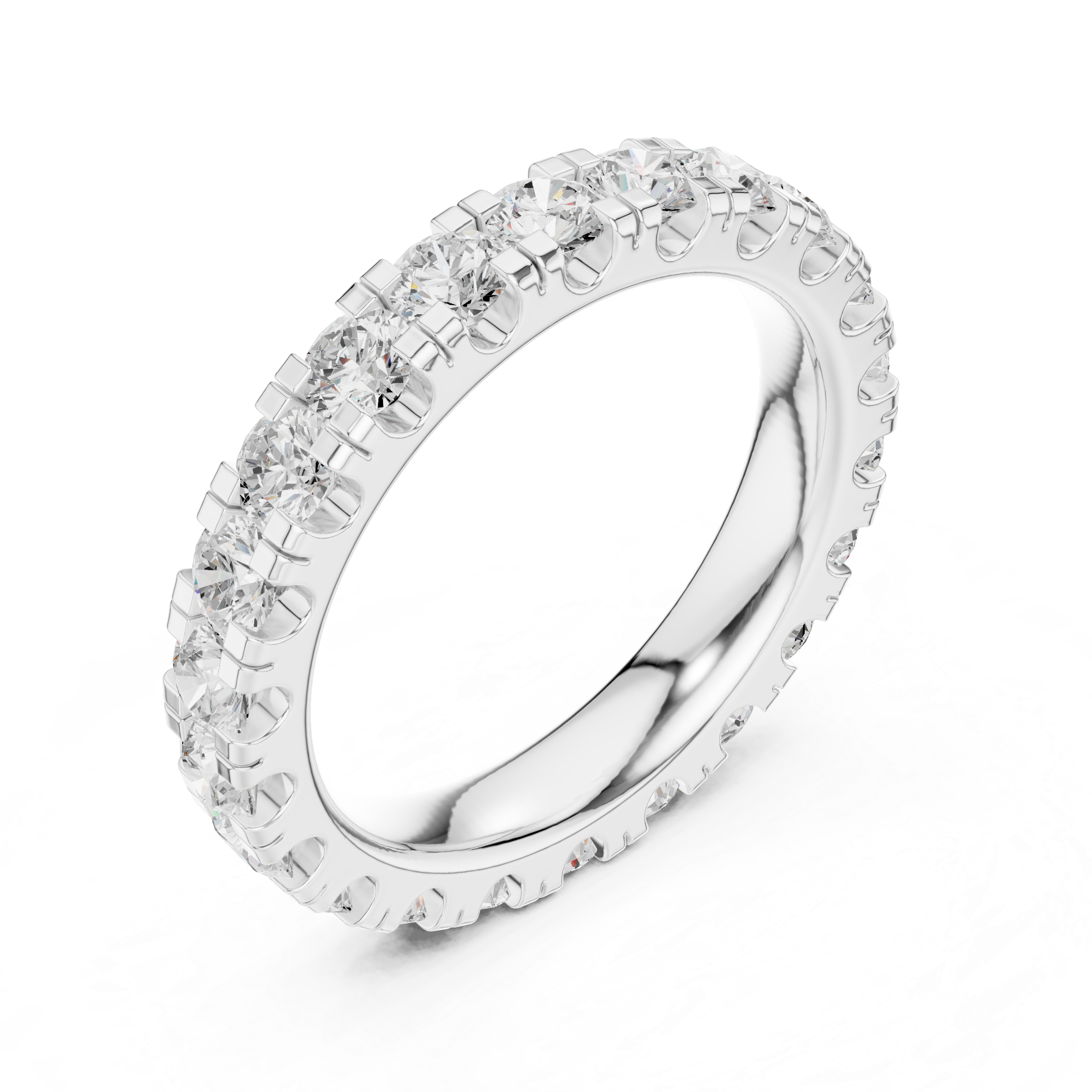 Beautiful white gold halo engagement ring featuring sparkling center diamond with pavé side stones.