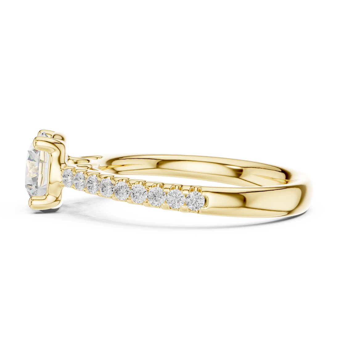 Elegant gold tennis bracelet featuring continuous line of sparkling diamonds.