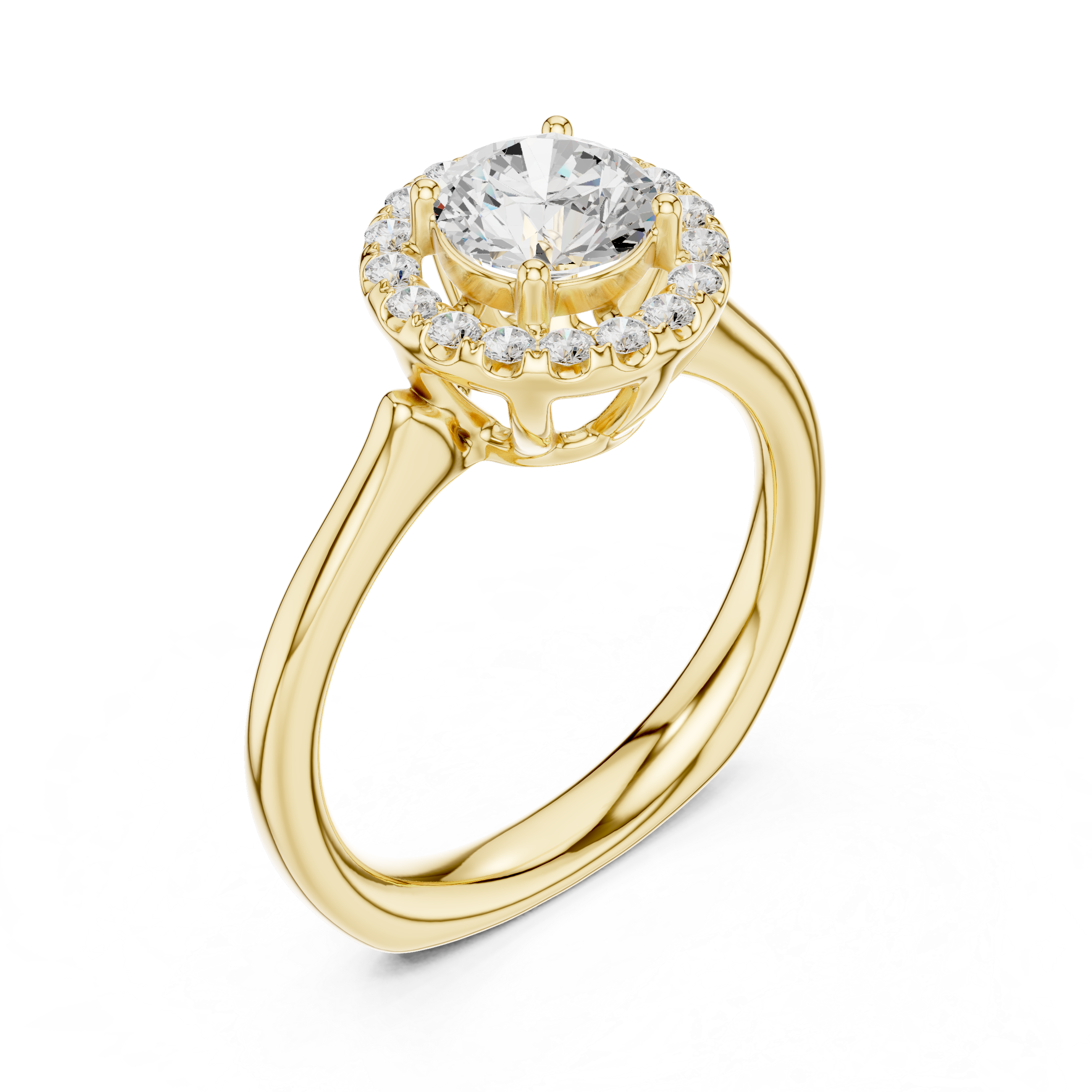 Classic halo cocktail ring featuring large central gemstone.