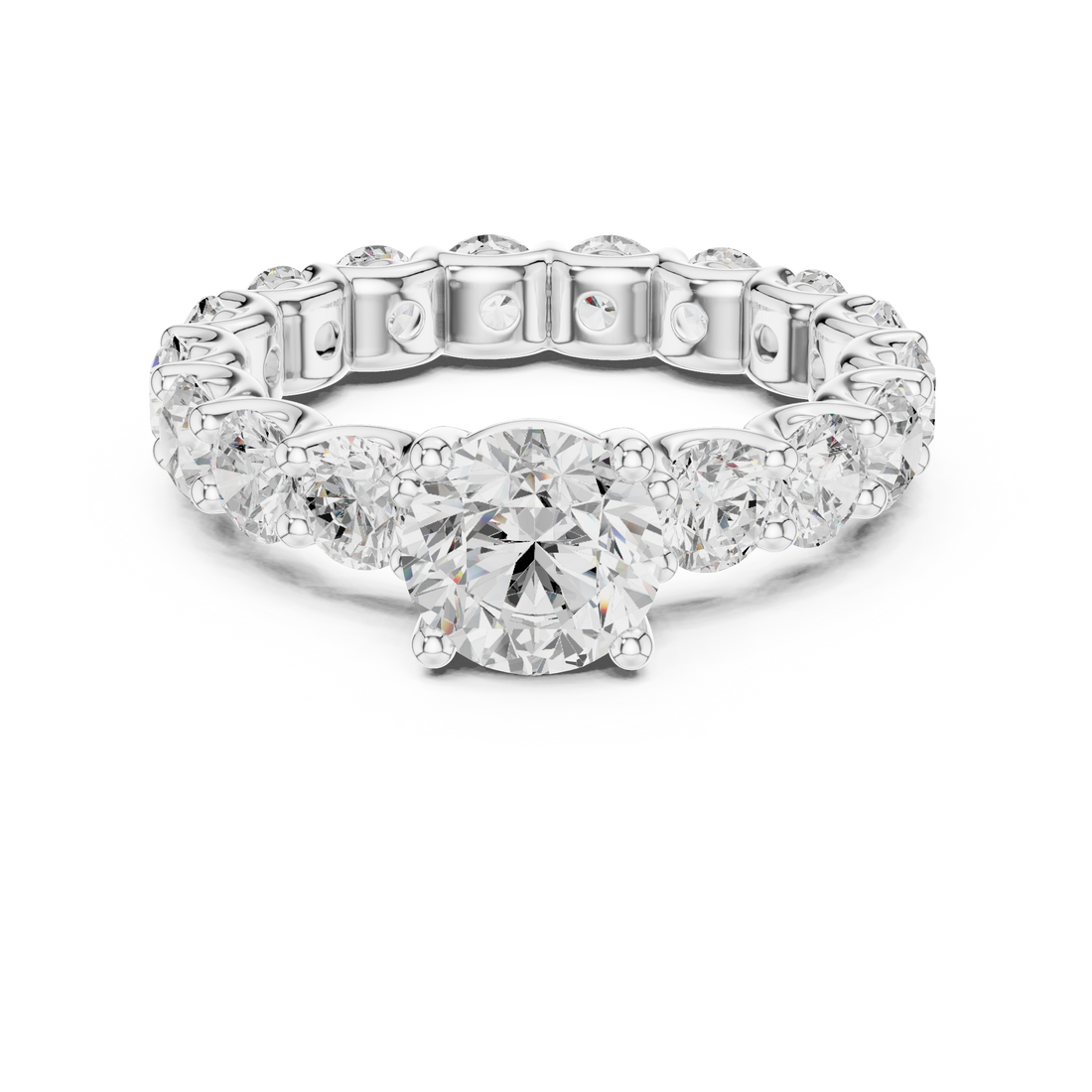 Elegant eternity ring featuring continuous circle of diamonds around the band.