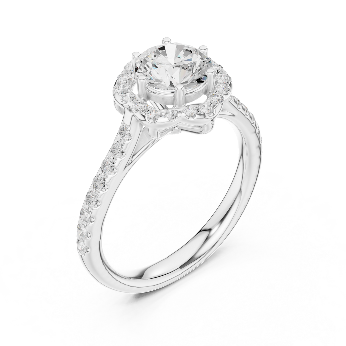 Luxury cluster diamond ring featuring multiple small stones forming dazzling centerpiece.