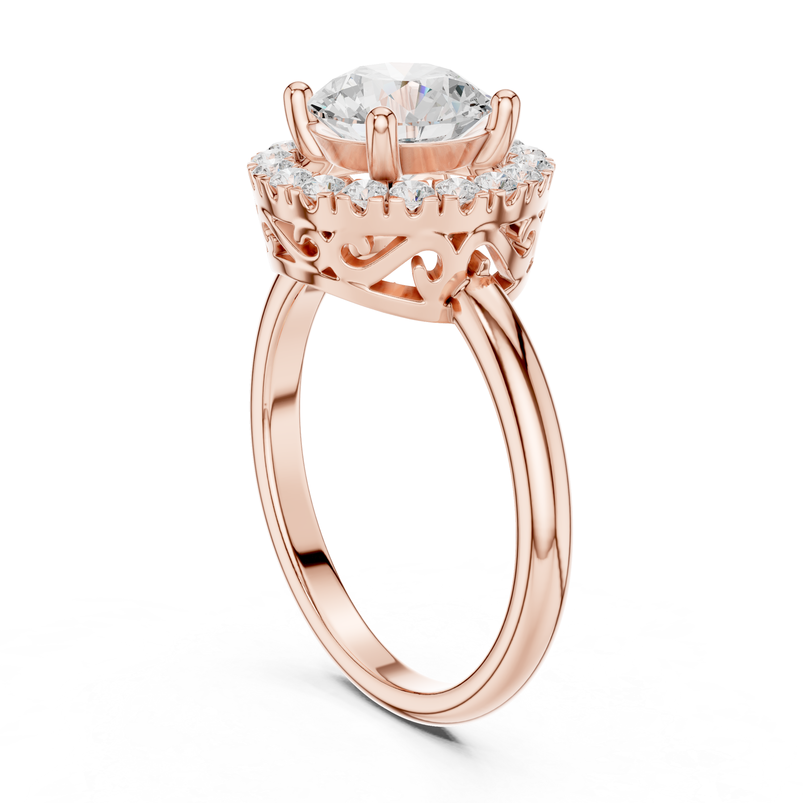 Classic cushion-cut diamond ring with vintage-inspired halo setting and sparkling accents.