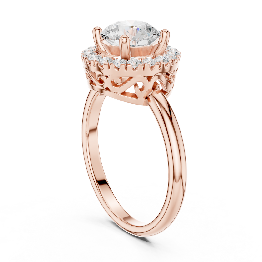 Classic cushion-cut diamond ring with vintage-inspired halo setting and sparkling accents.