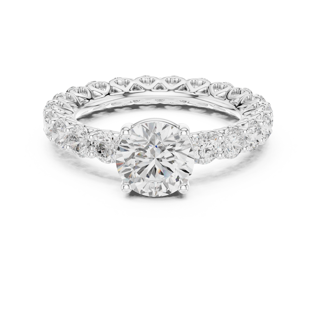 Classic halo cocktail ring featuring large central gemstone.
