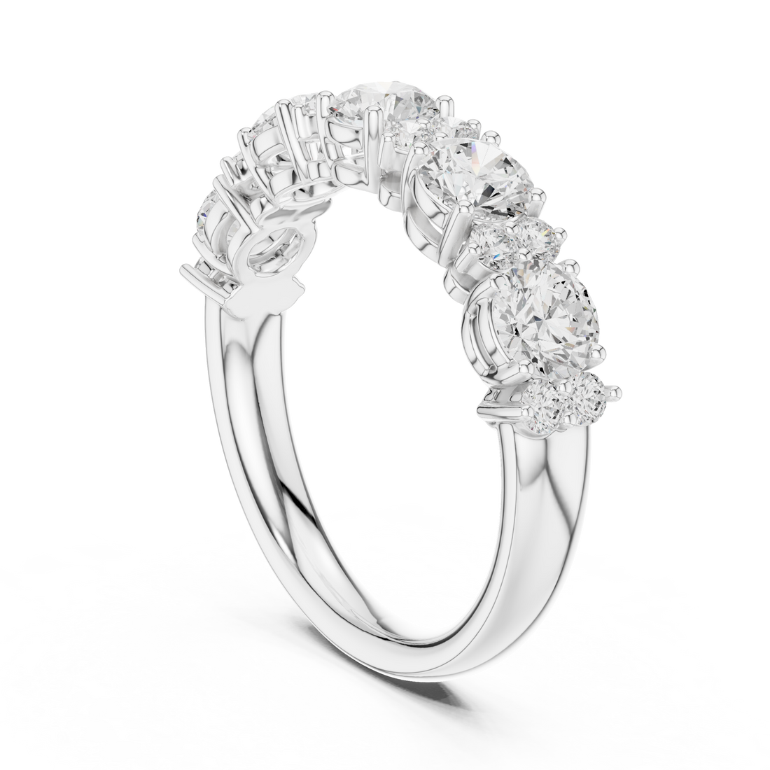 Modern three-stone diamond ring symbolizing past present and future with elegant design.