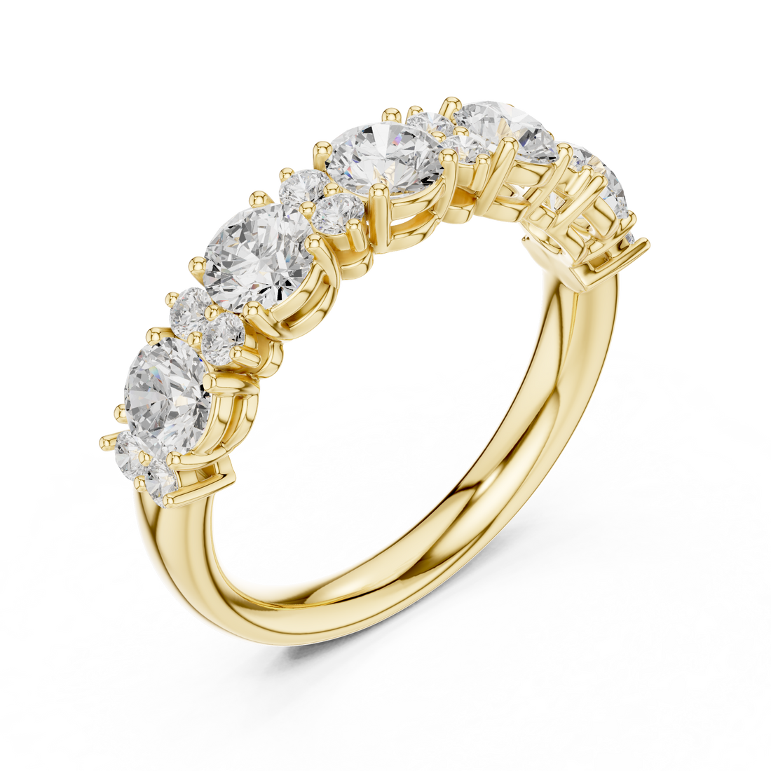 Elegant eternity ring featuring continuous circle of diamonds around the band.