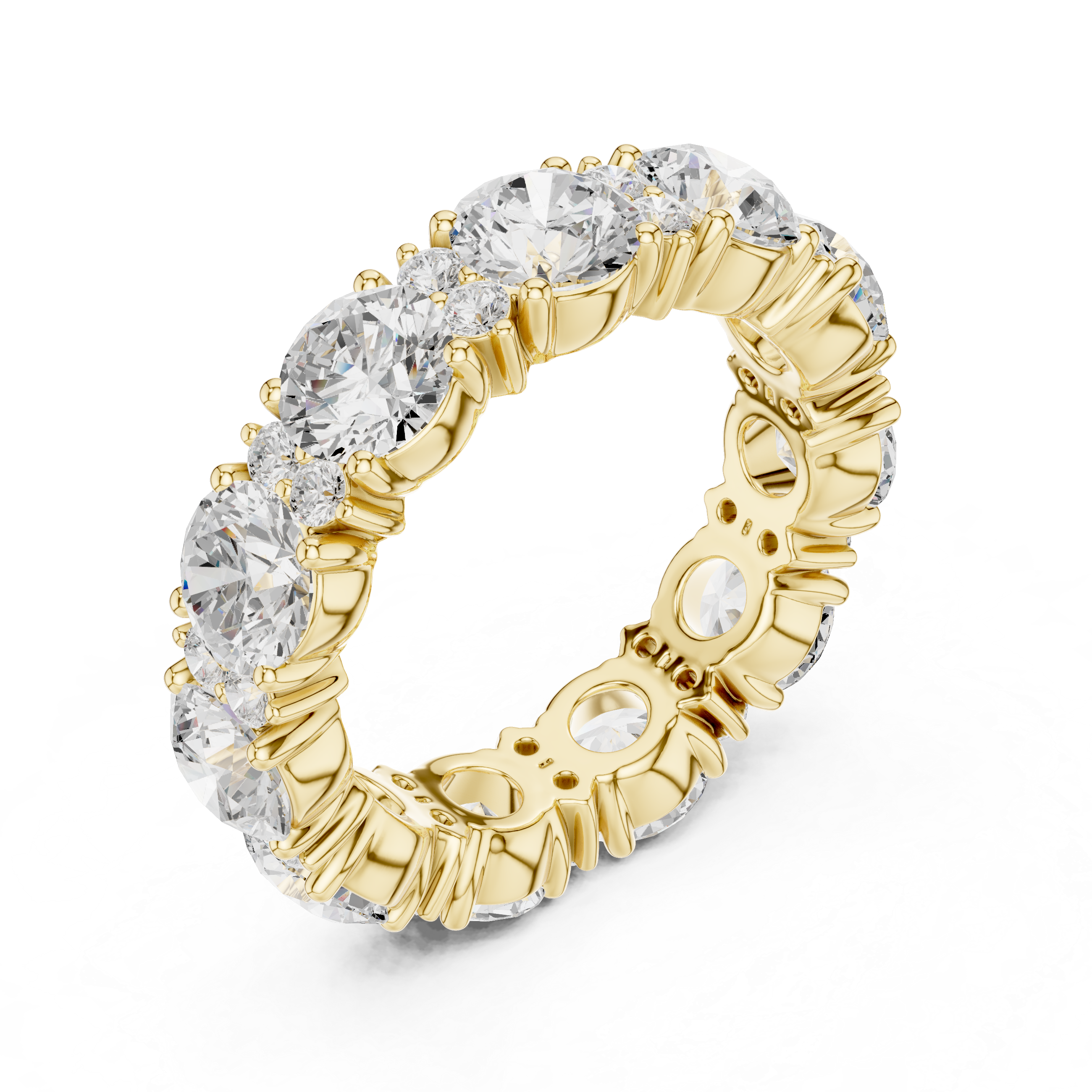 Elegant eternity ring featuring continuous circle of diamonds around the band.