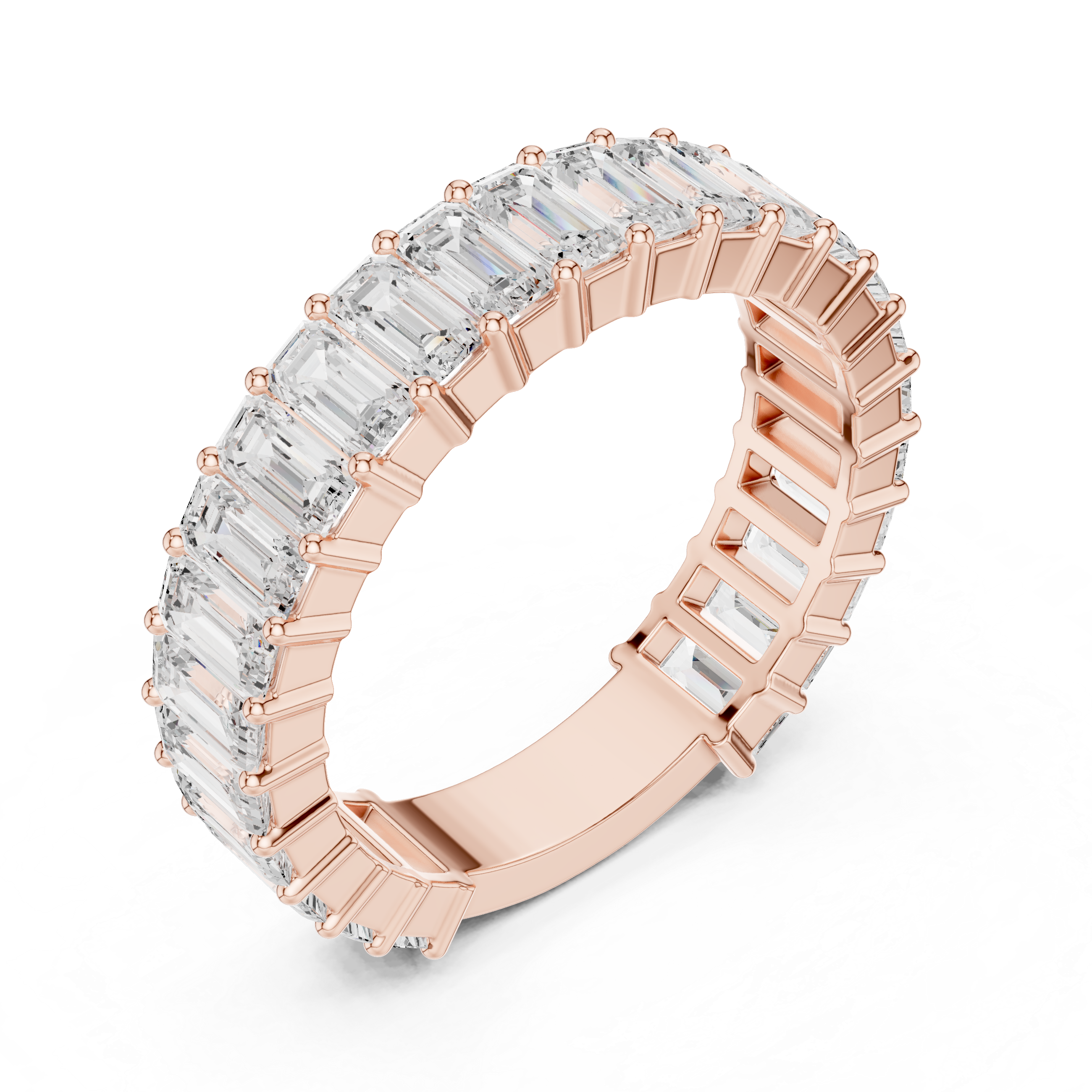 Luxury men's diamond band featuring row of sparkling stones.
