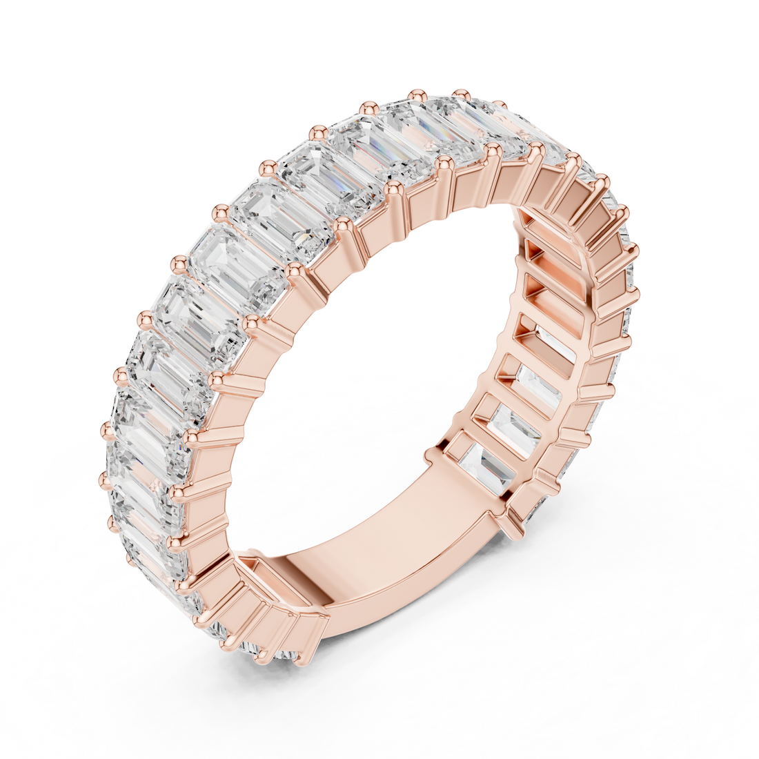 Luxury men's diamond band featuring row of sparkling stones.