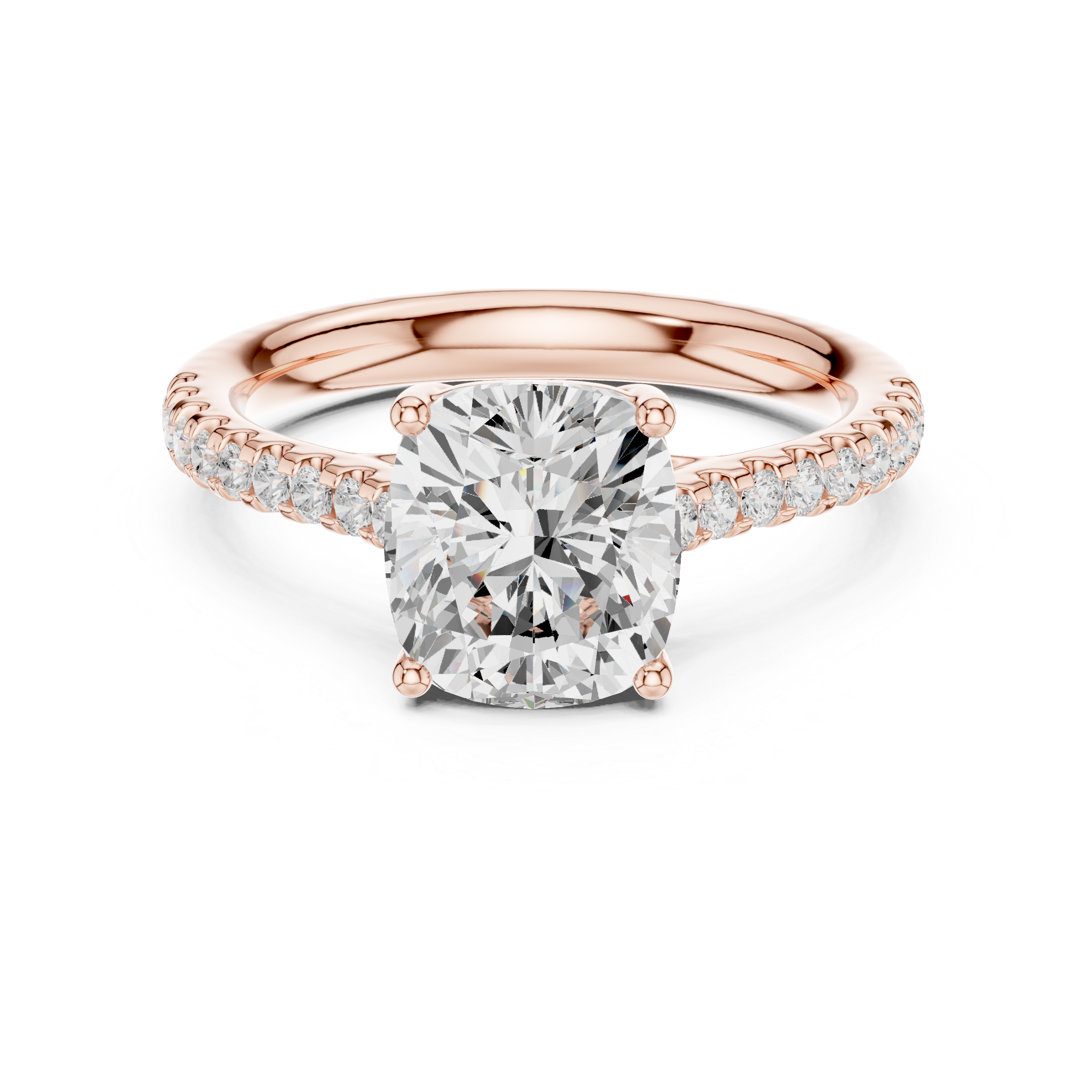 Cushion Cut Diamond Solitaire Engagement Ring with Pavé Band