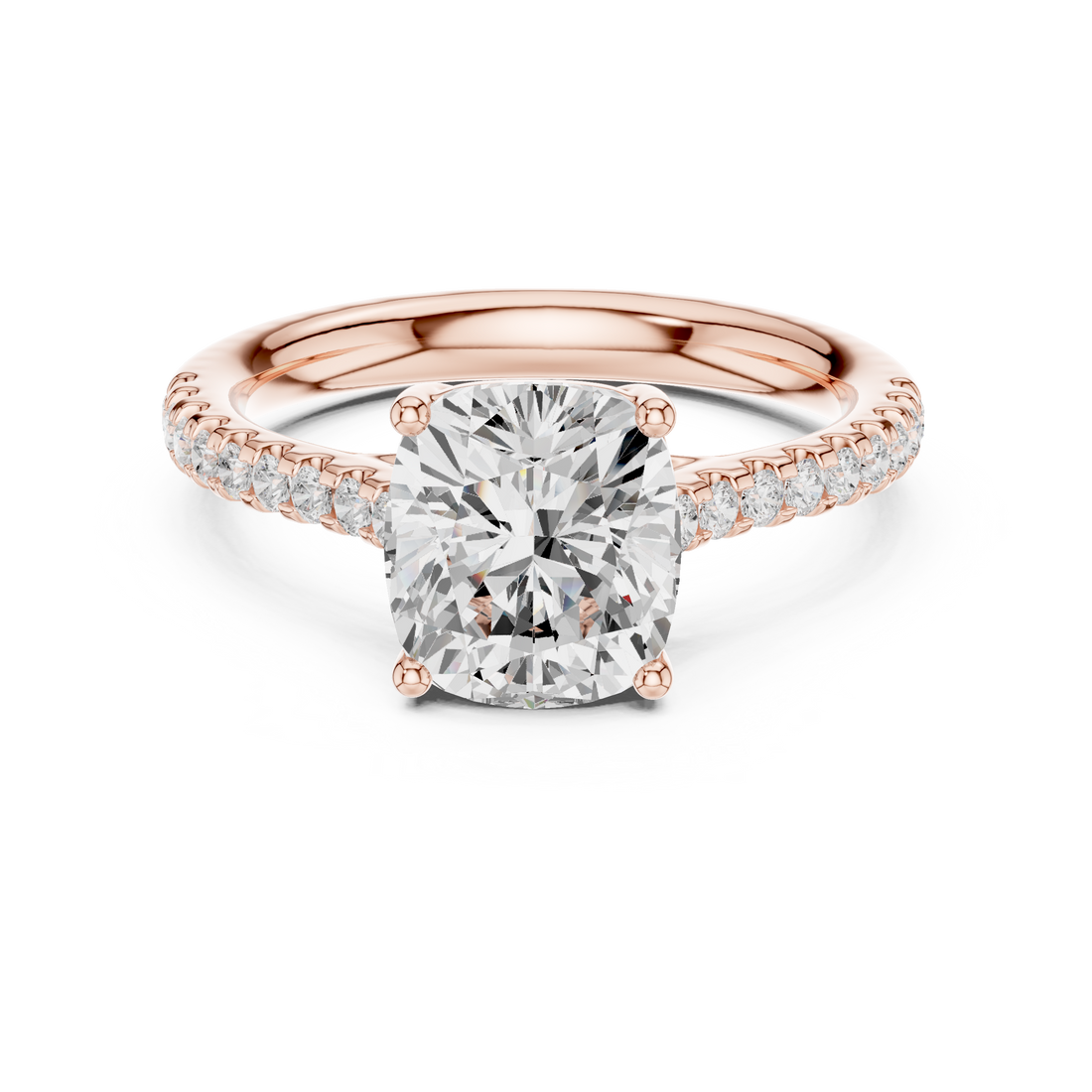 Cushion Cut Diamond Solitaire Engagement Ring with Pavé Band