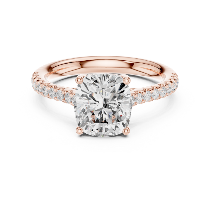 Cushion Cut Diamond Solitaire Engagement Ring with Pavé Band