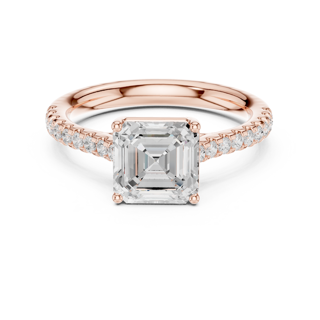 Asscher Cut Diamond Engagement Ring with Pavé Band