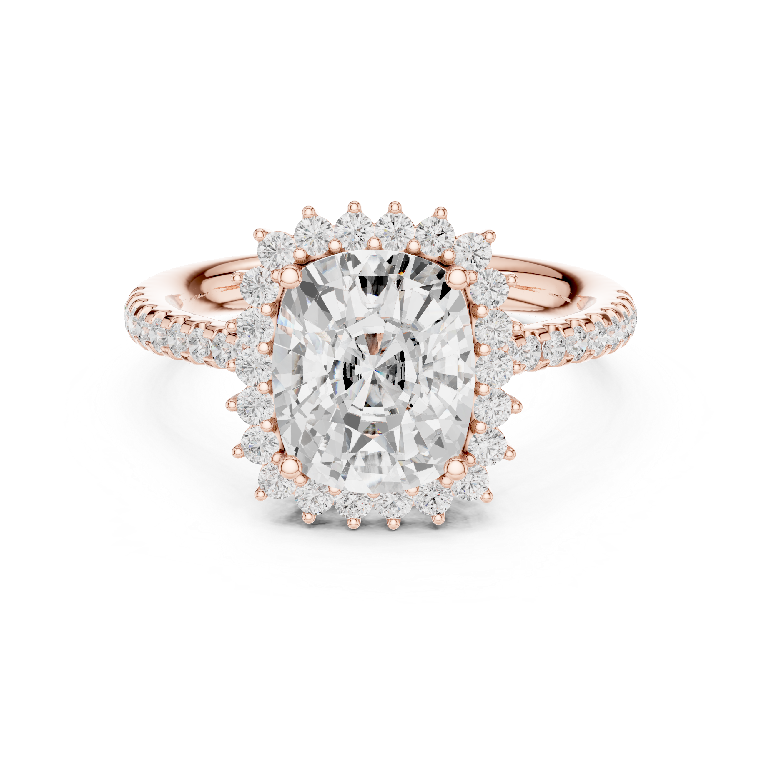 Cushion Cut Diamond Halo Engagement Ring with Pavé Band