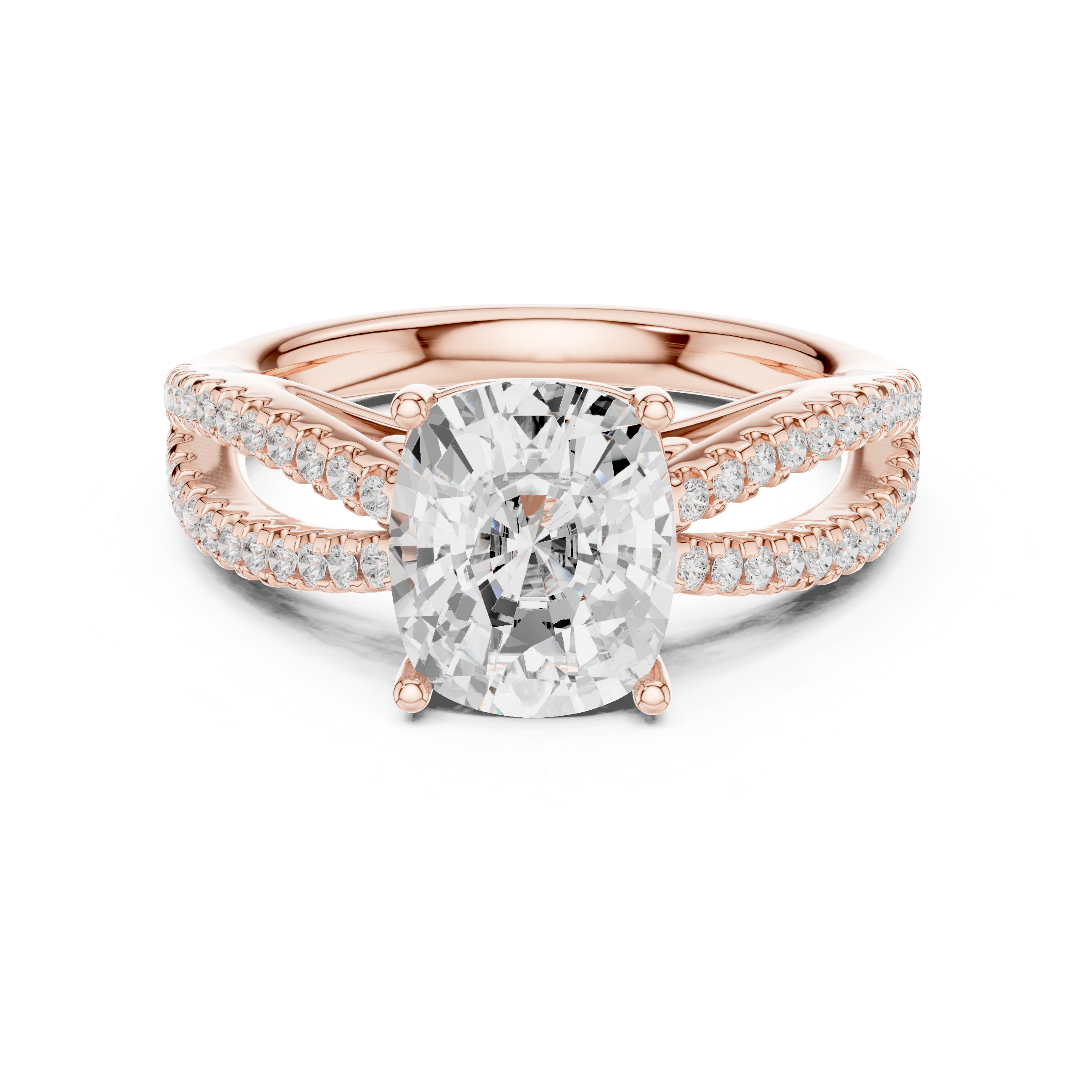 Cushion Cut Diamond Engagement Ring with Split Pavé Band