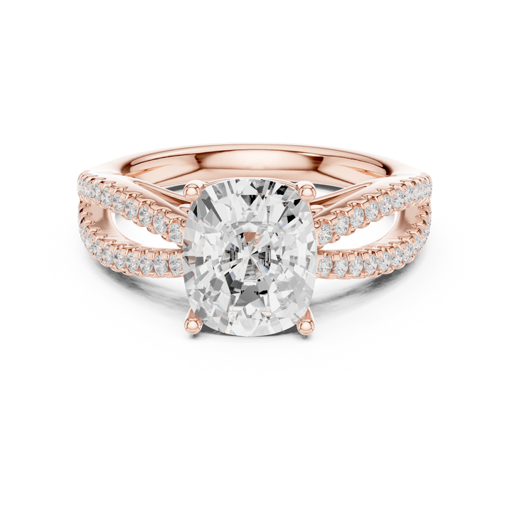 Cushion Cut Diamond Engagement Ring with Split Pavé Band