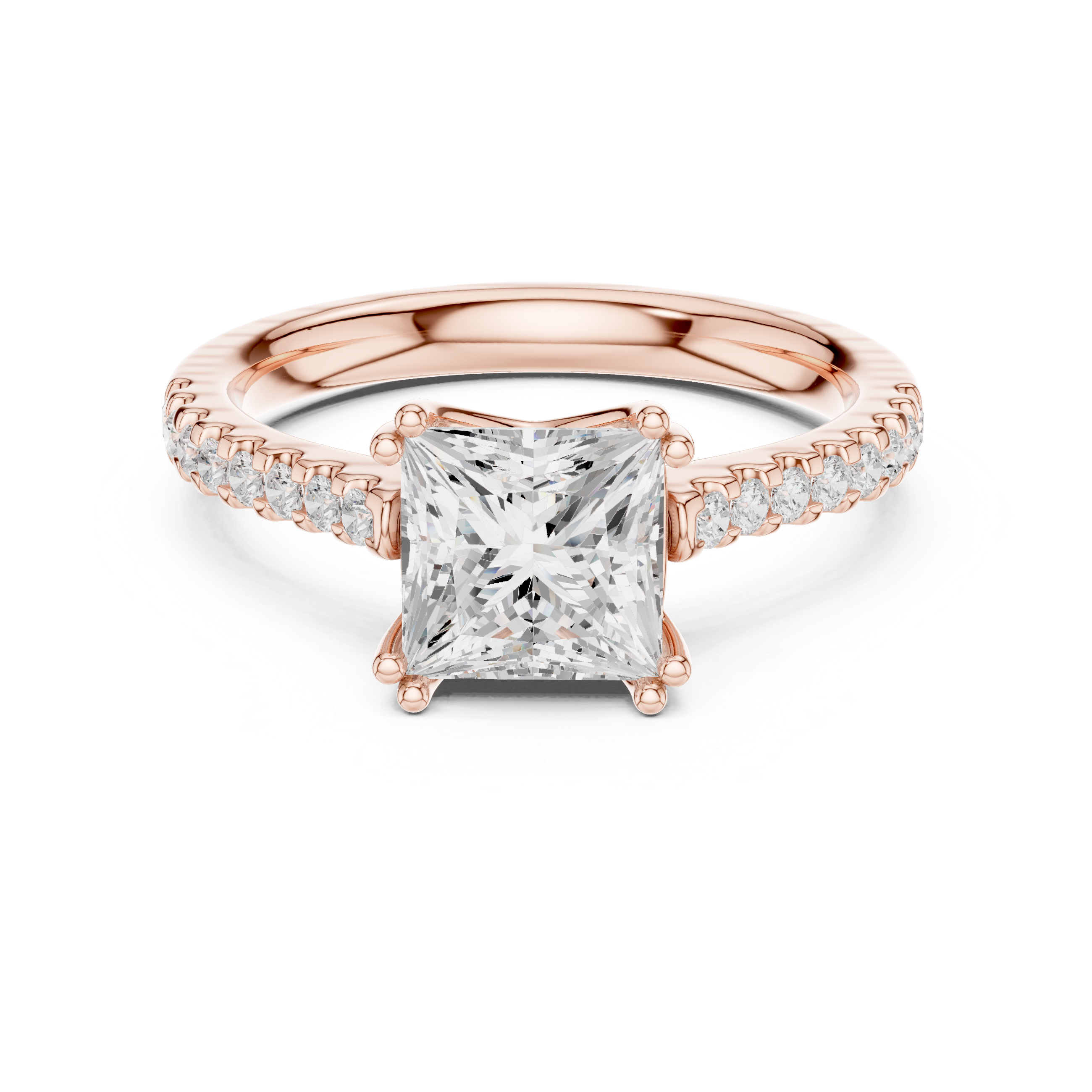Princess Cut Solitaire Diamond Engagement Ring with Pavé Band