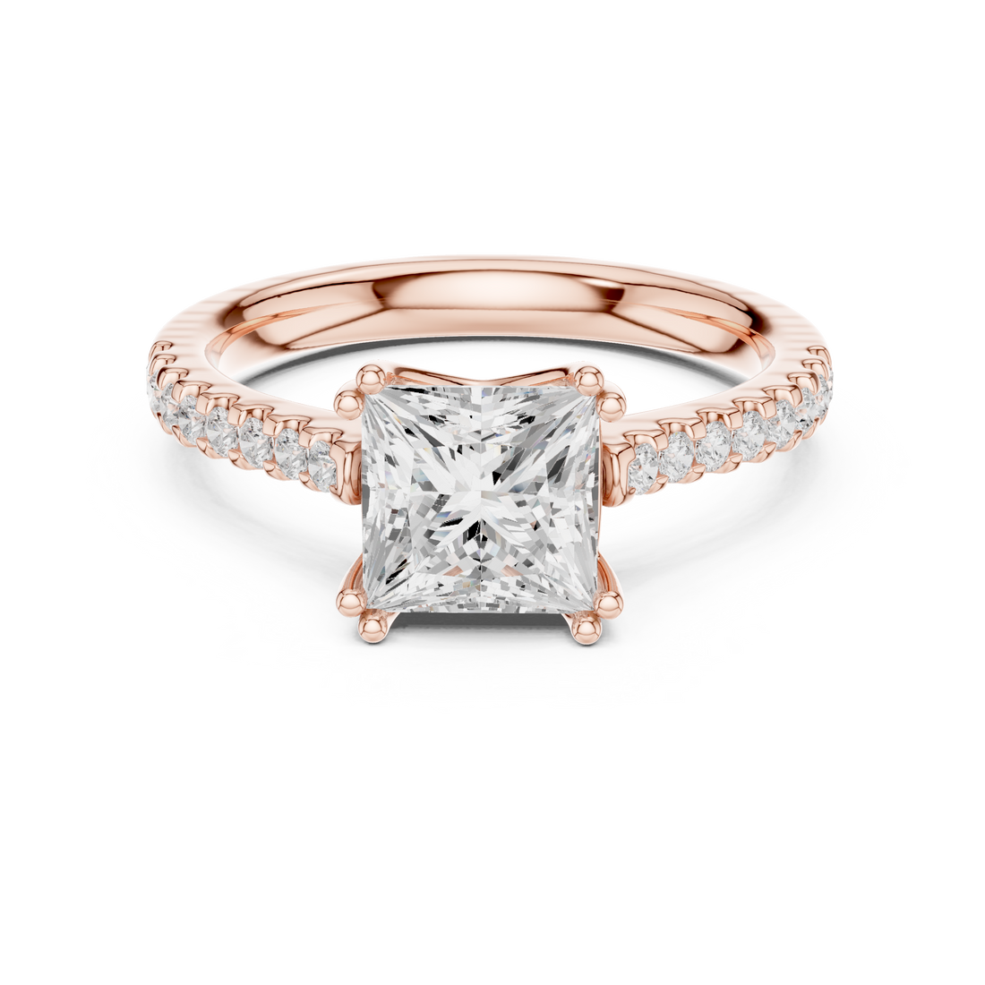 Princess Cut Solitaire Diamond Engagement Ring with Pavé Band