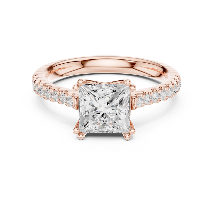 Princess Cut Solitaire Diamond Engagement Ring with Pavé Band