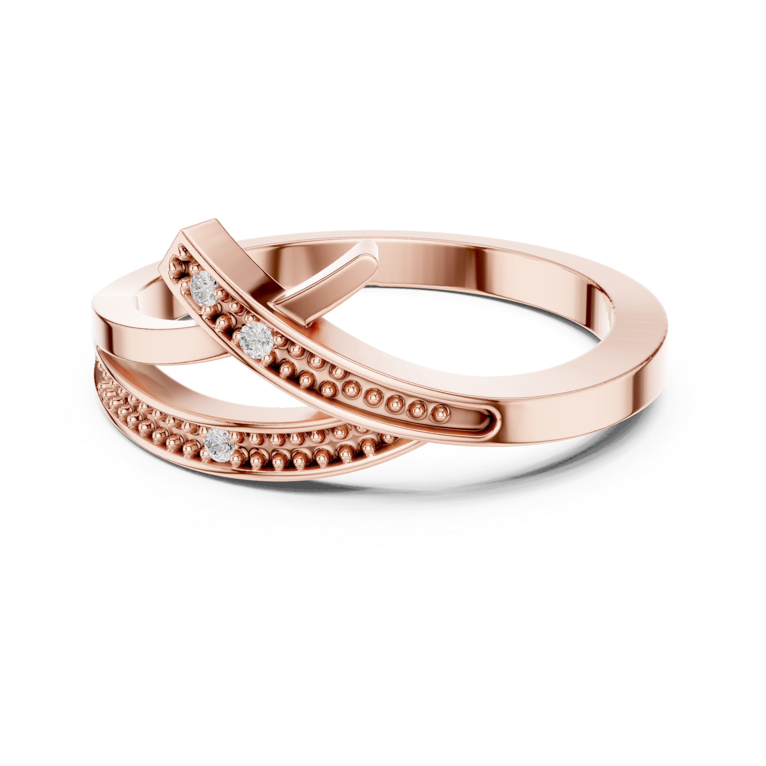 Round Lab Diamond Criss Cross Twist Band Ring