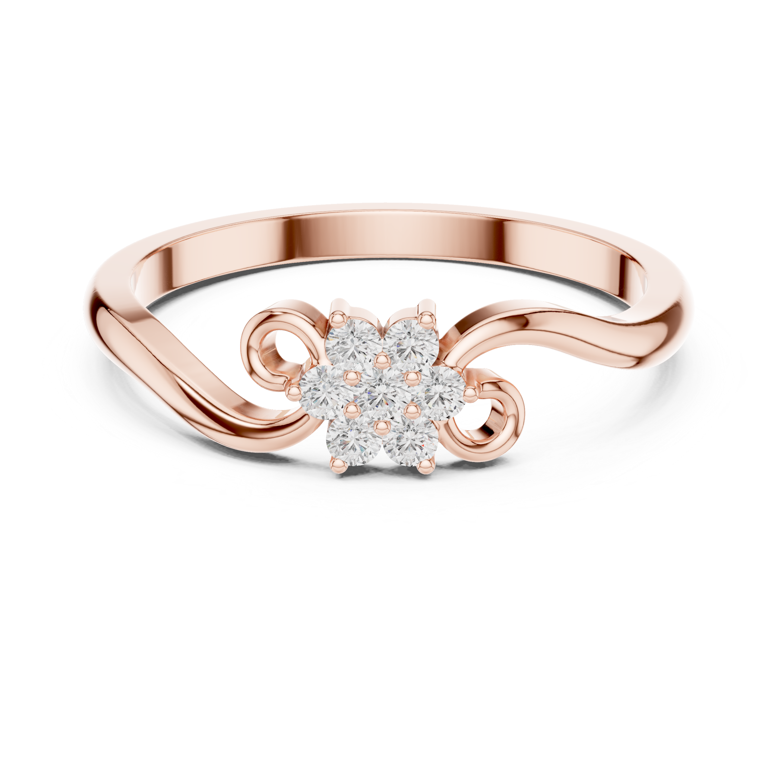 Round Diamond Floral Cluster Twist Ring