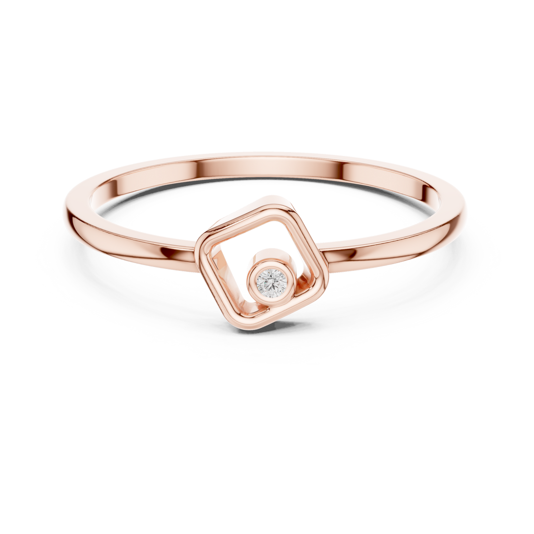Geometric Bezel Set Round Diamond Ring
