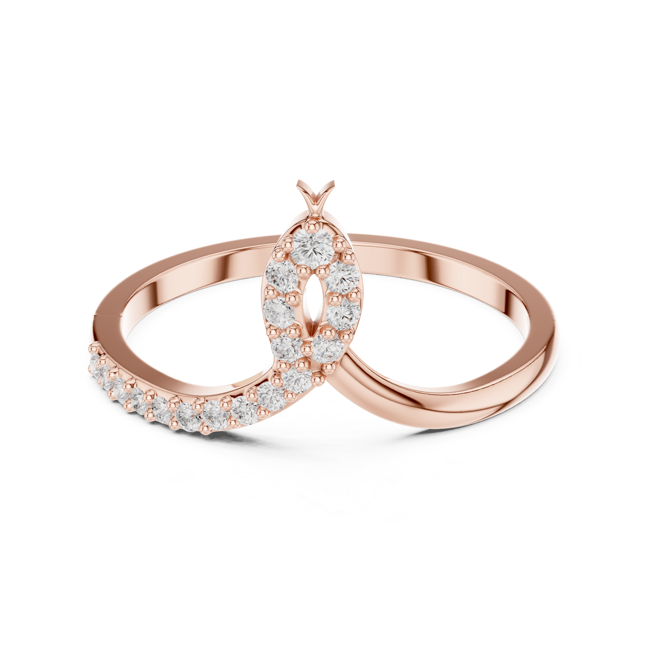 Round Diamond Twist Bypass Pavé Fashion Ring