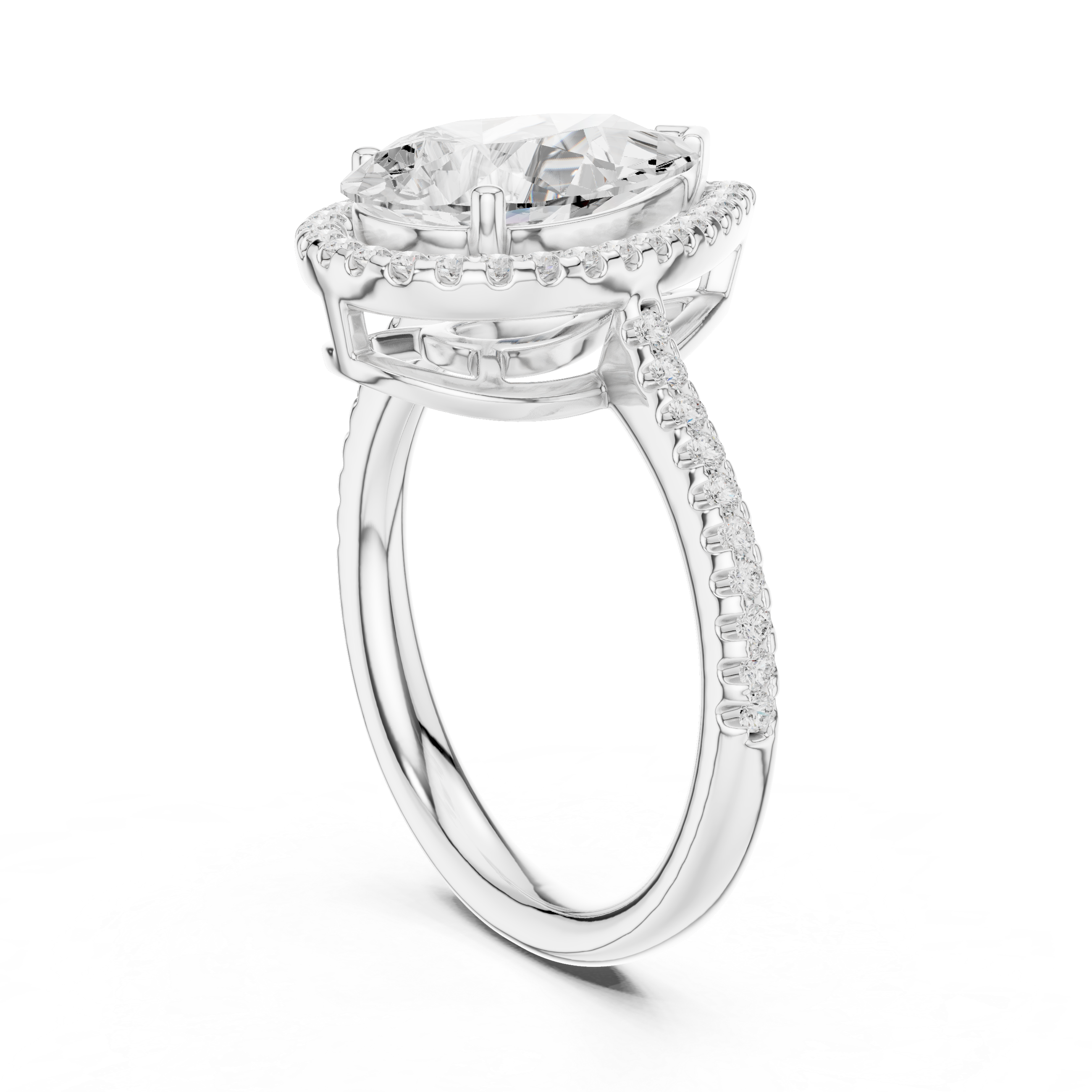 Pear Cut Blue Gemstone Halo Diamond Engagement Ring