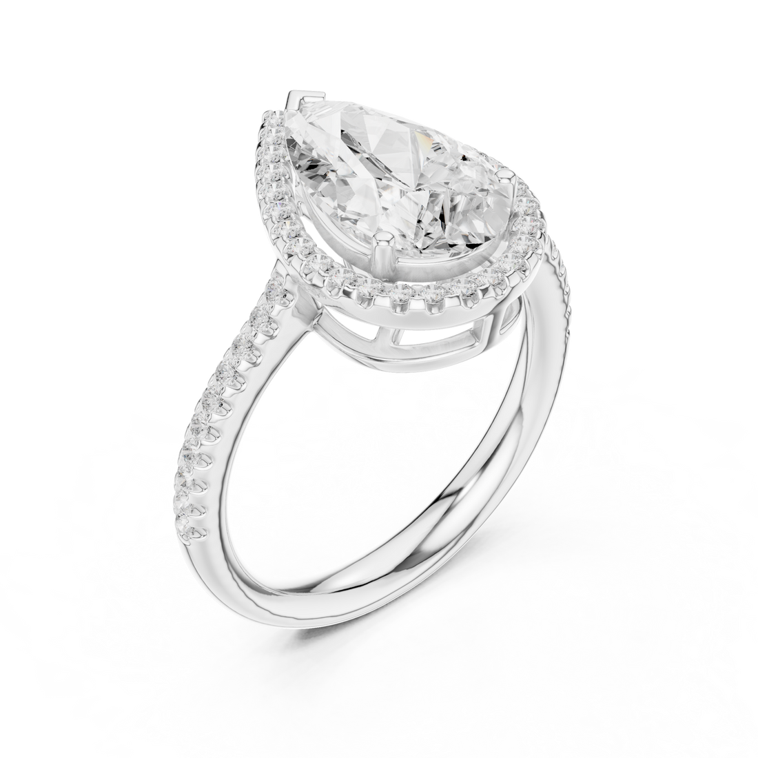 Pear Cut Blue Gemstone Halo Diamond Engagement Ring