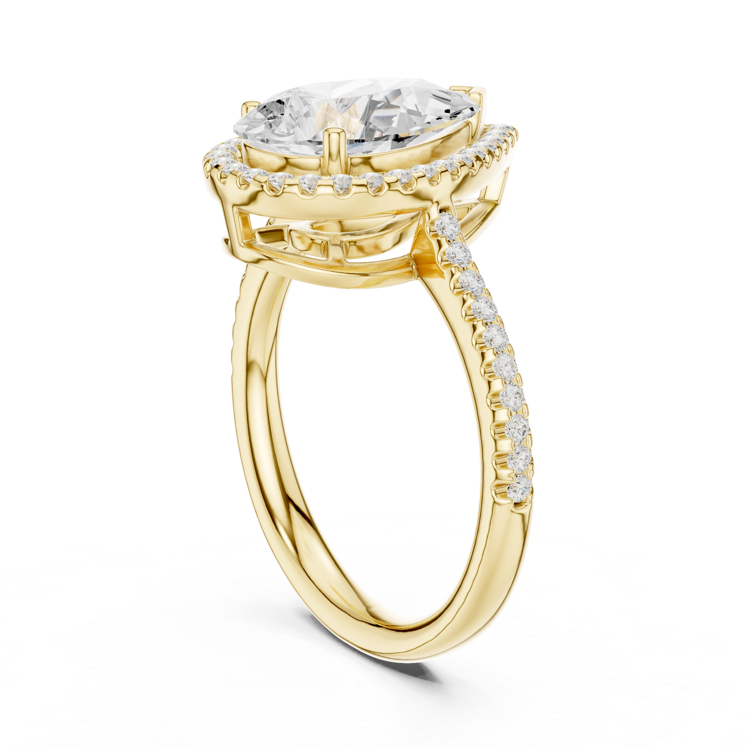 Pear Cut Blue Gemstone Halo Diamond Engagement Ring