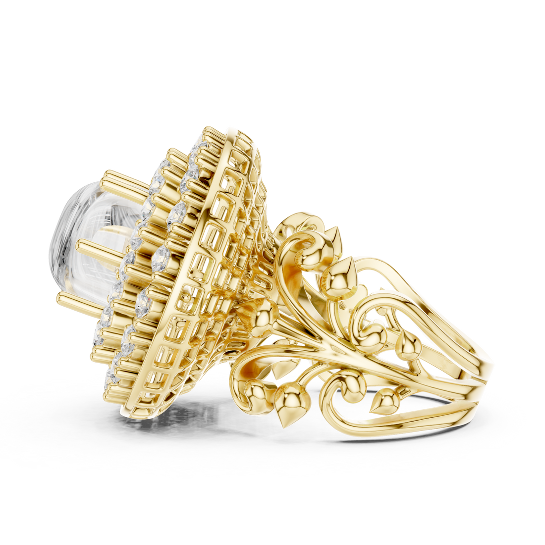 Elegant gemstone cocktail ring featuring oversized colorful stone centerpiece.