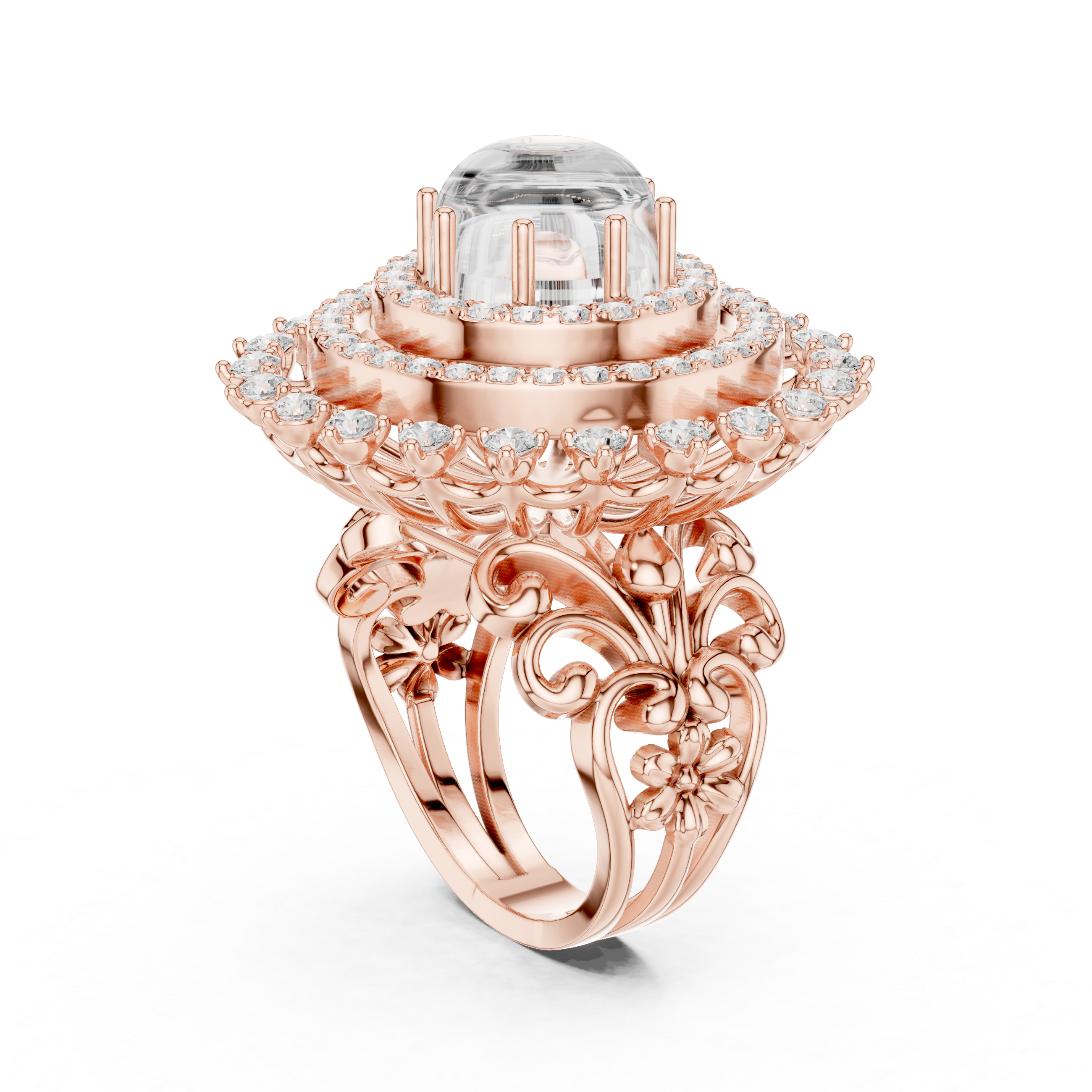 Blue Cabochon Halo Diamond Statement Ring